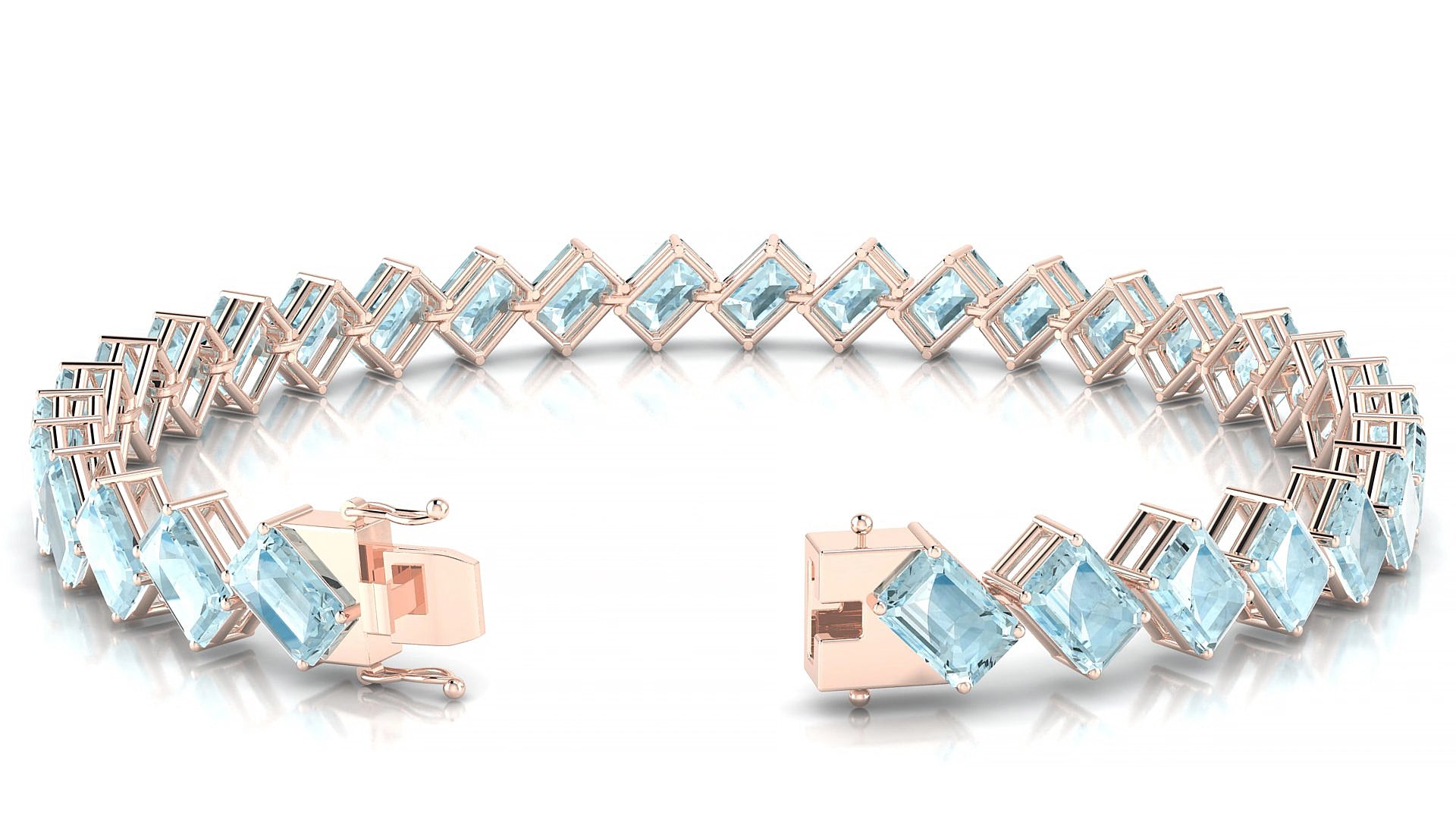 Bogotá | 18k Rose Gold 6 x 4 mm Emerald Natural Aquamarine 15 cm Tennis Bracelet