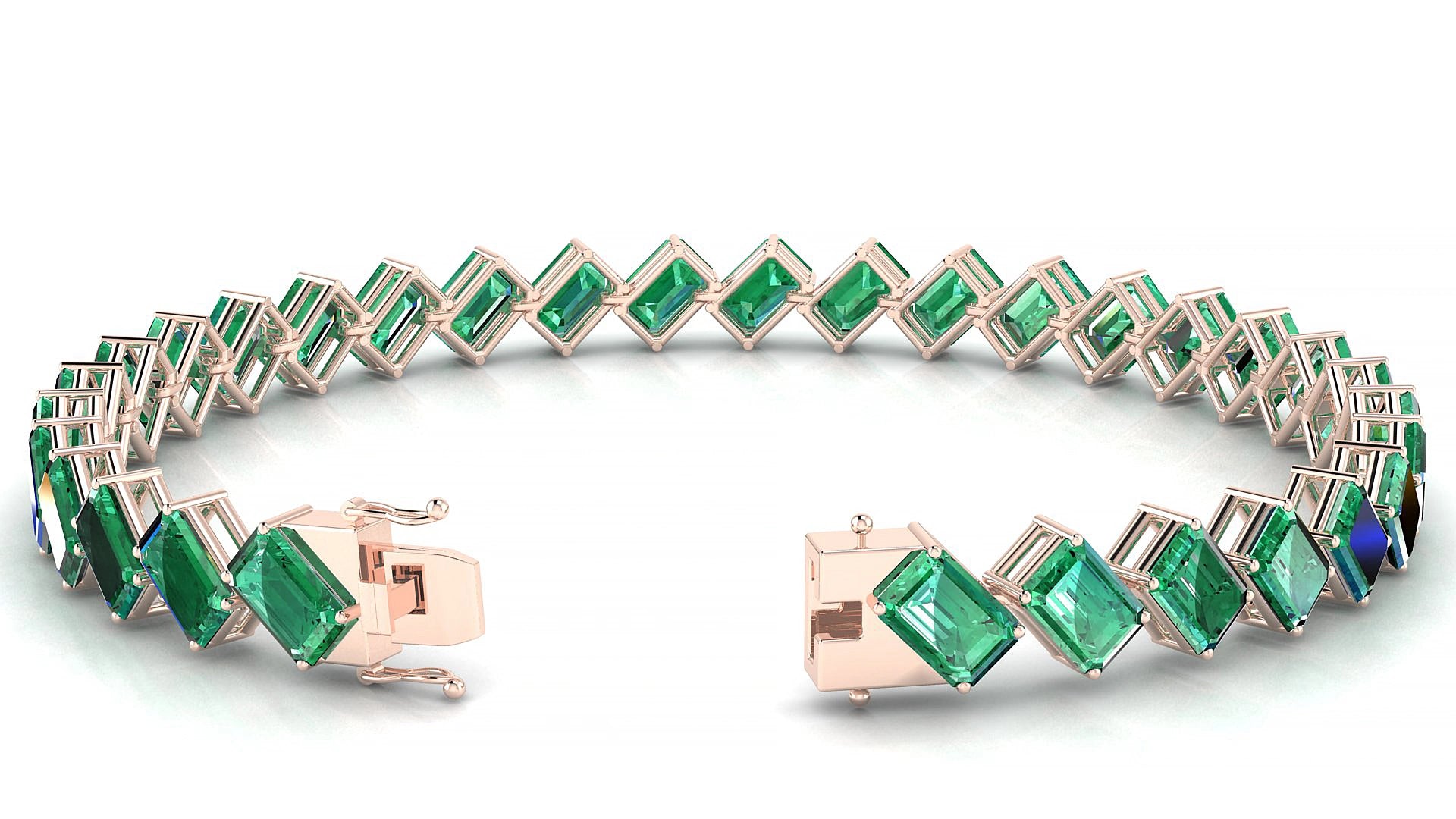 Bogotá | 18k Rose Gold 6 x 4 mm Emerald Natural Emerald 17 cm Tennis Bracelet