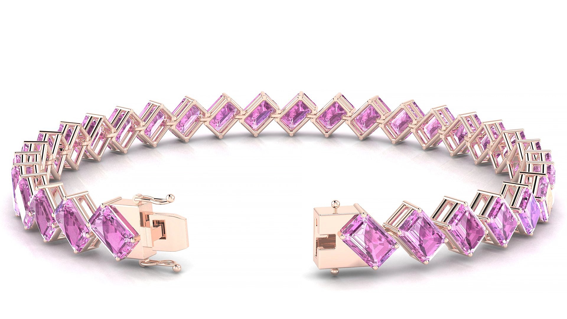 Bogotá | 18k Rose Gold 6 x 4 mm Emerald Natural Pink Sapphire 15 cm Tennis Bracelet