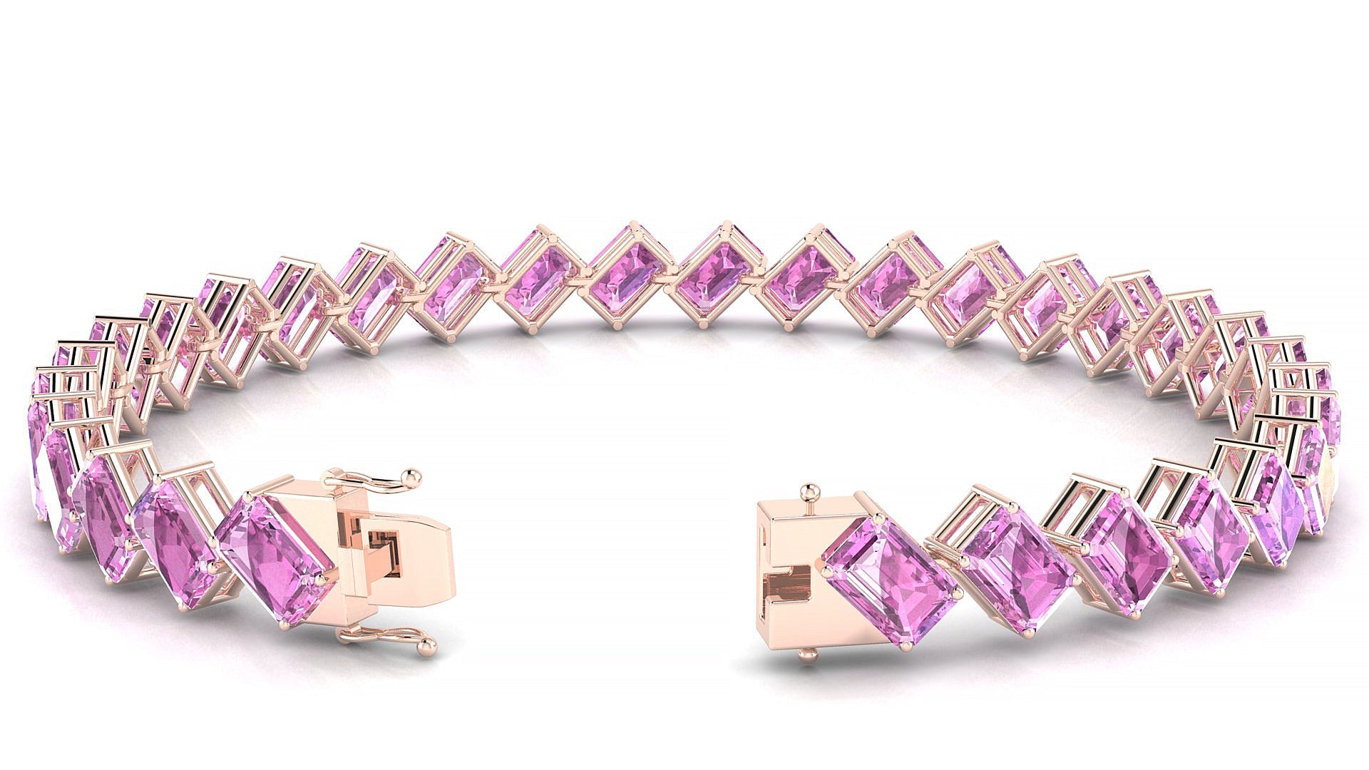 Bogotá | 18k Rose Gold 6 x 4 mm Emerald Natural Pink Sapphire Tennis Bracelet