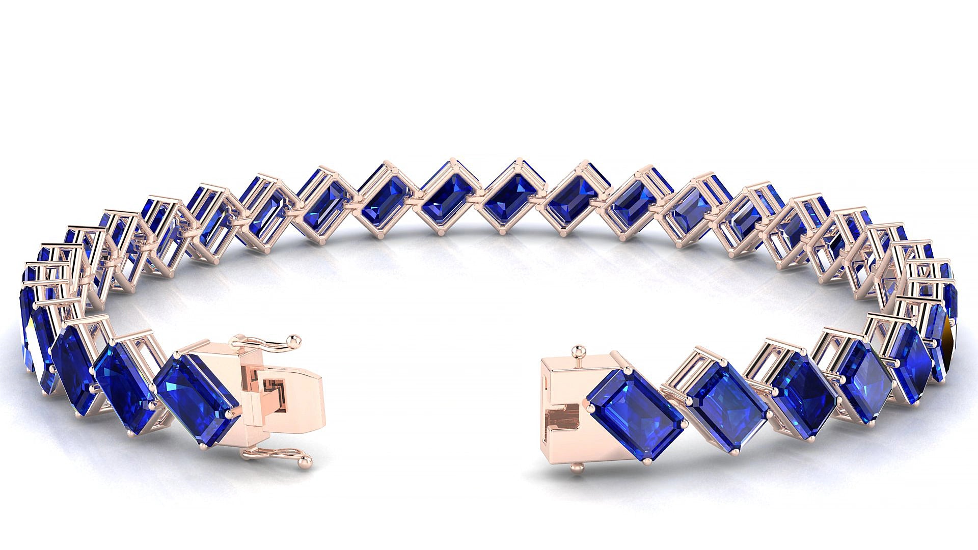 Bogotá | 18k Rose Gold 6 x 4 mm Emerald Natural Sapphire 18 cm Tennis Bracelet