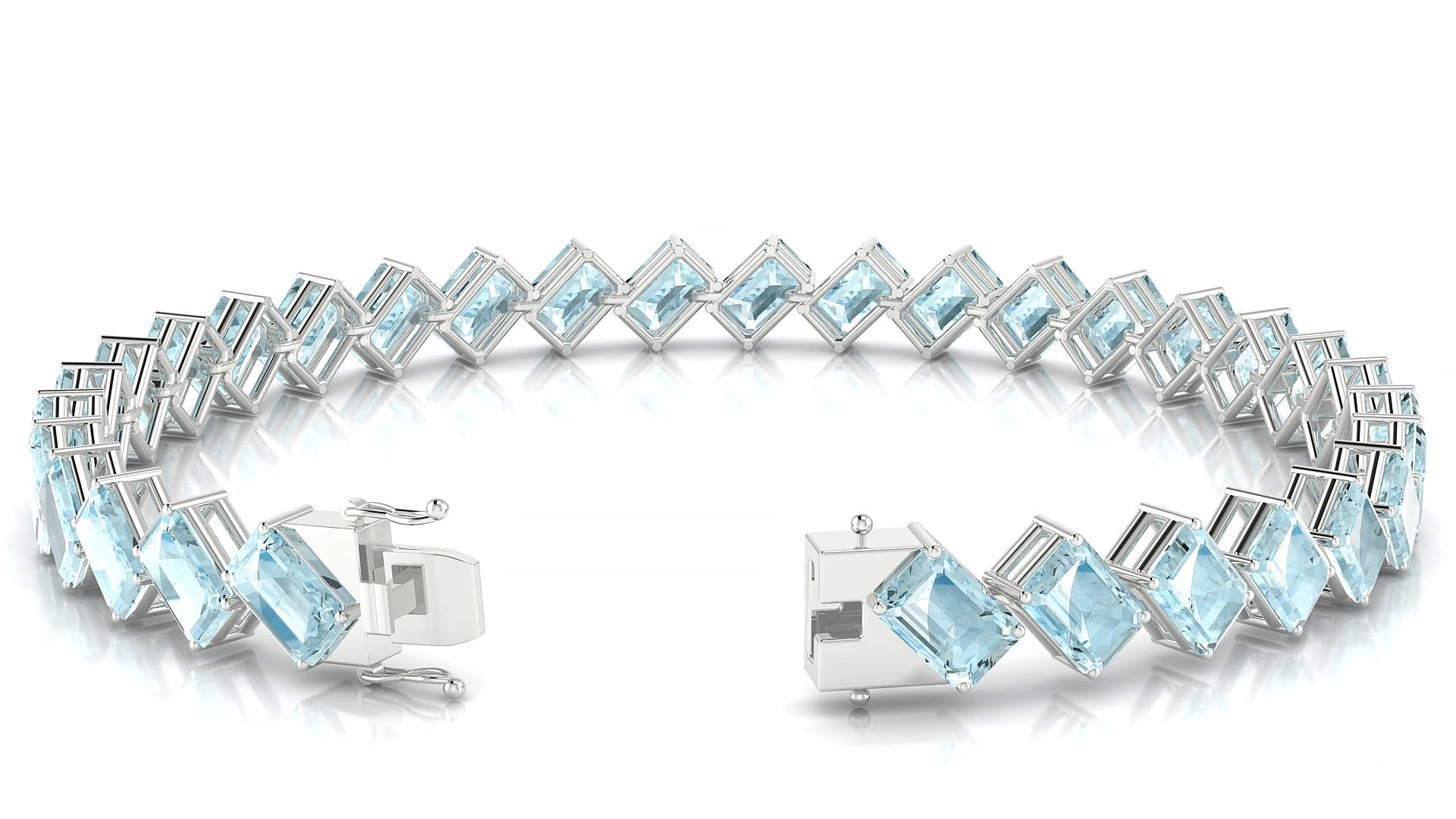 Bogotá | 18k White Gold 6 x 4 mm Emerald Natural Aquamarine 15 cm Tennis Bracelet