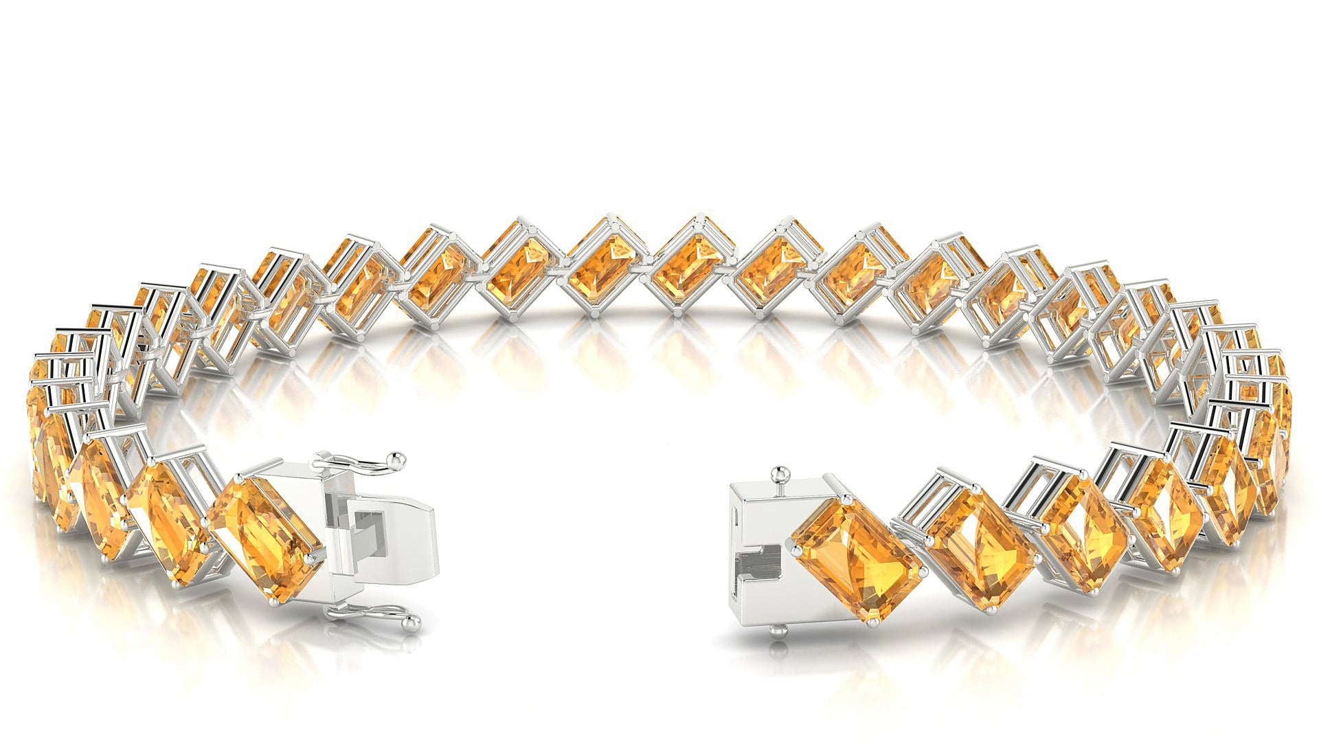 Bogotá | 18k White Gold 6 x 4 mm Emerald Natural Citrine 17 cm Tennis Bracelet