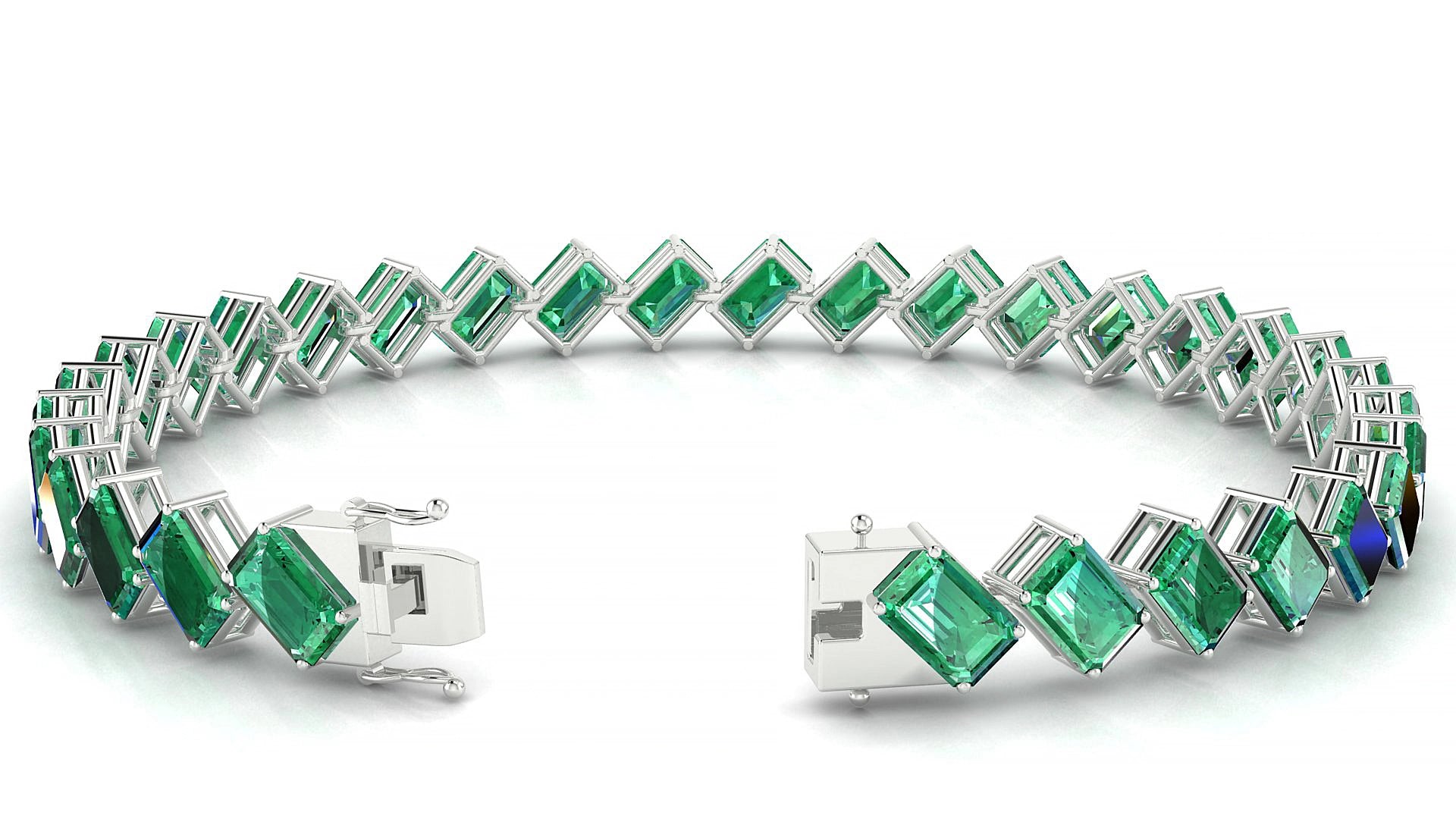Bogotá | 18k White Gold 6 x 4 mm Emerald Natural Emerald 17 cm Tennis Bracelet