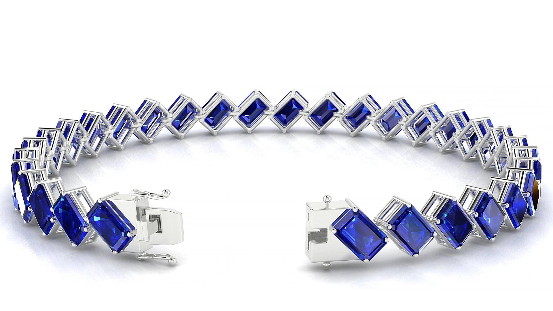 Bogotá | 18k White Gold 6 x 4 mm Emerald Natural Sapphire 15 cm Tennis Bracelet