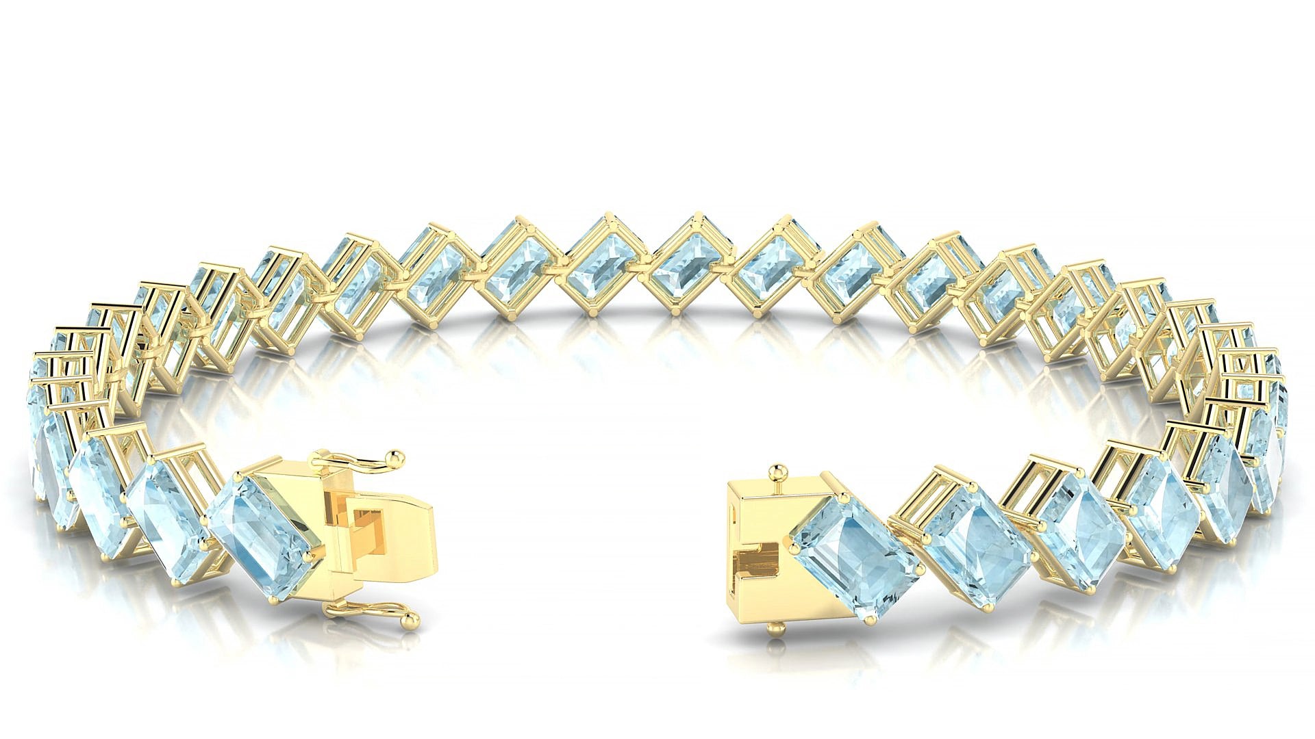 Bogotá | 18k Yellow Gold 6 x 4 mm Emerald Natural Aquamarine 15 cm Tennis Bracelet