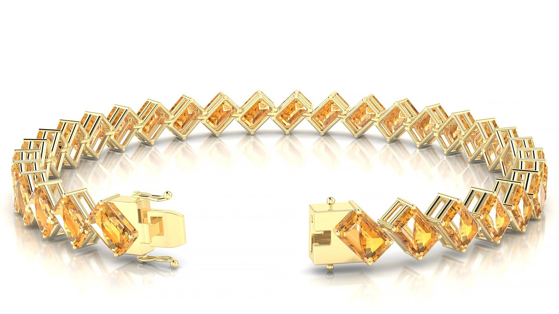 Bogotá | 18k Yellow Gold 6 x 4 mm Emerald Natural Citrine 19 cm Tennis Bracelet