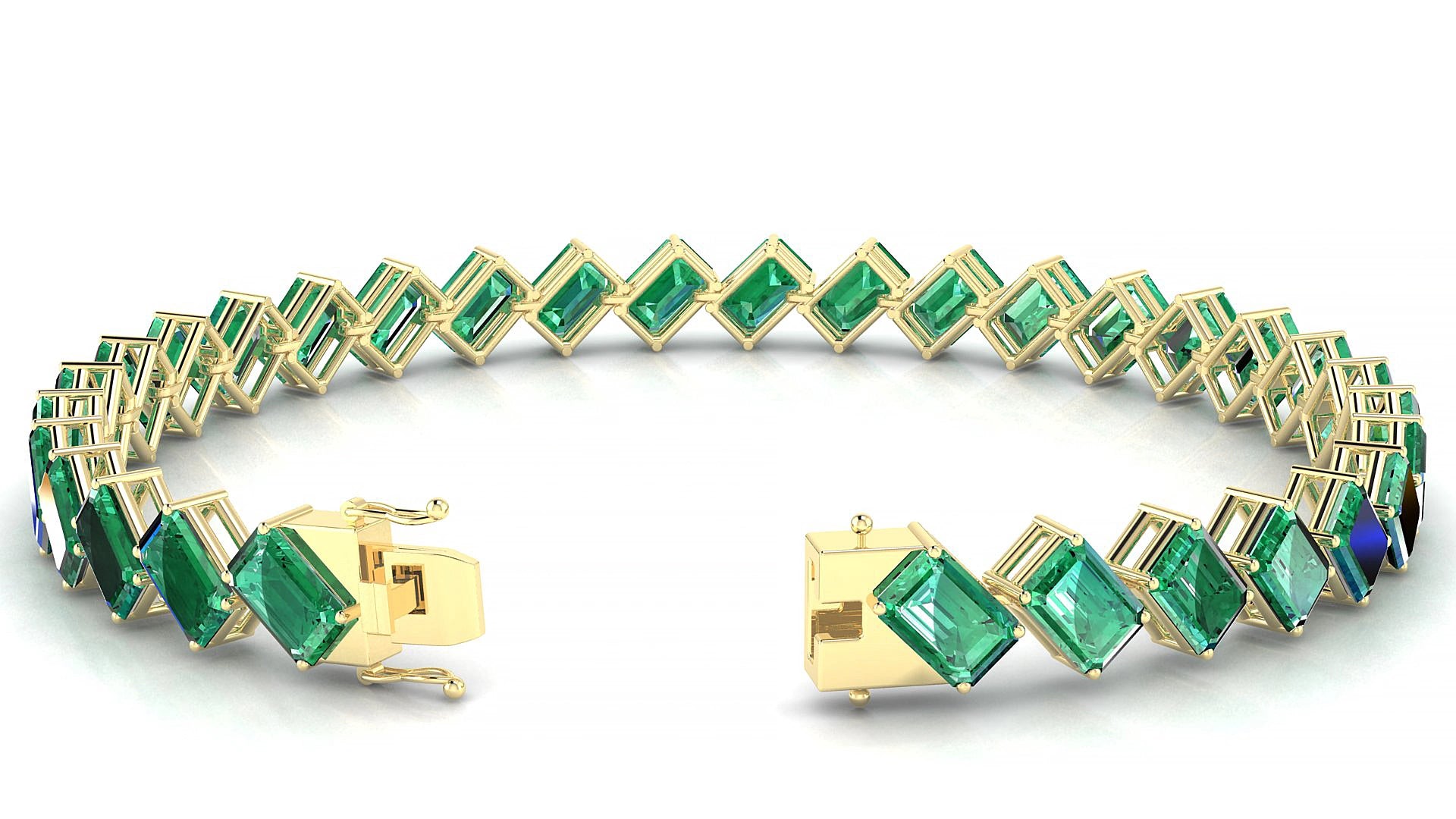 Bogotá | 18k Yellow Gold 6 x 4 mm Emerald Natural Emerald 19 cm Tennis Bracelet