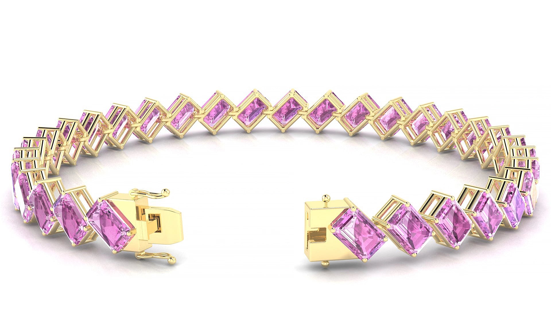 Bogotá | 18k Yellow Gold 6 x 4 mm Emerald Natural Pink Sapphire 15 cm Tennis Bracelet