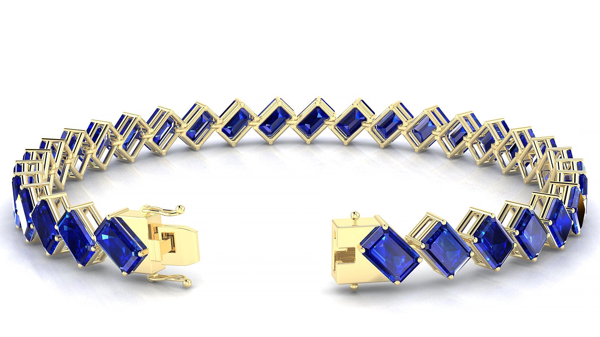 Bogotá | 18k Yellow Gold 6 x 4 mm Emerald Natural Sapphire 15 cm Tennis Bracelet