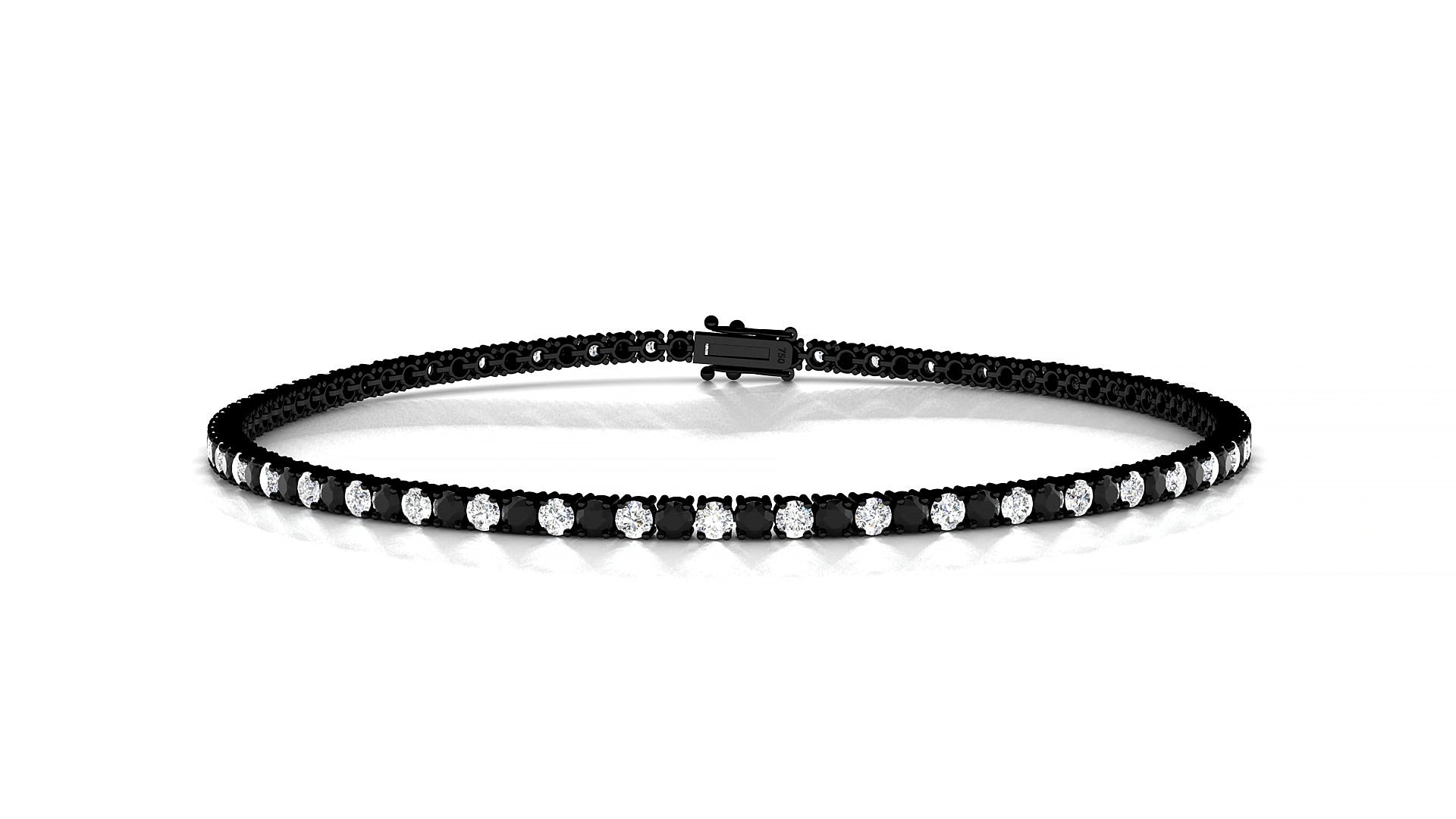 Capri 1-1 | 18k Black Gold 1.7 mm Round Natural Black Diamond & Diamond 18 cm Tennis Bracelet