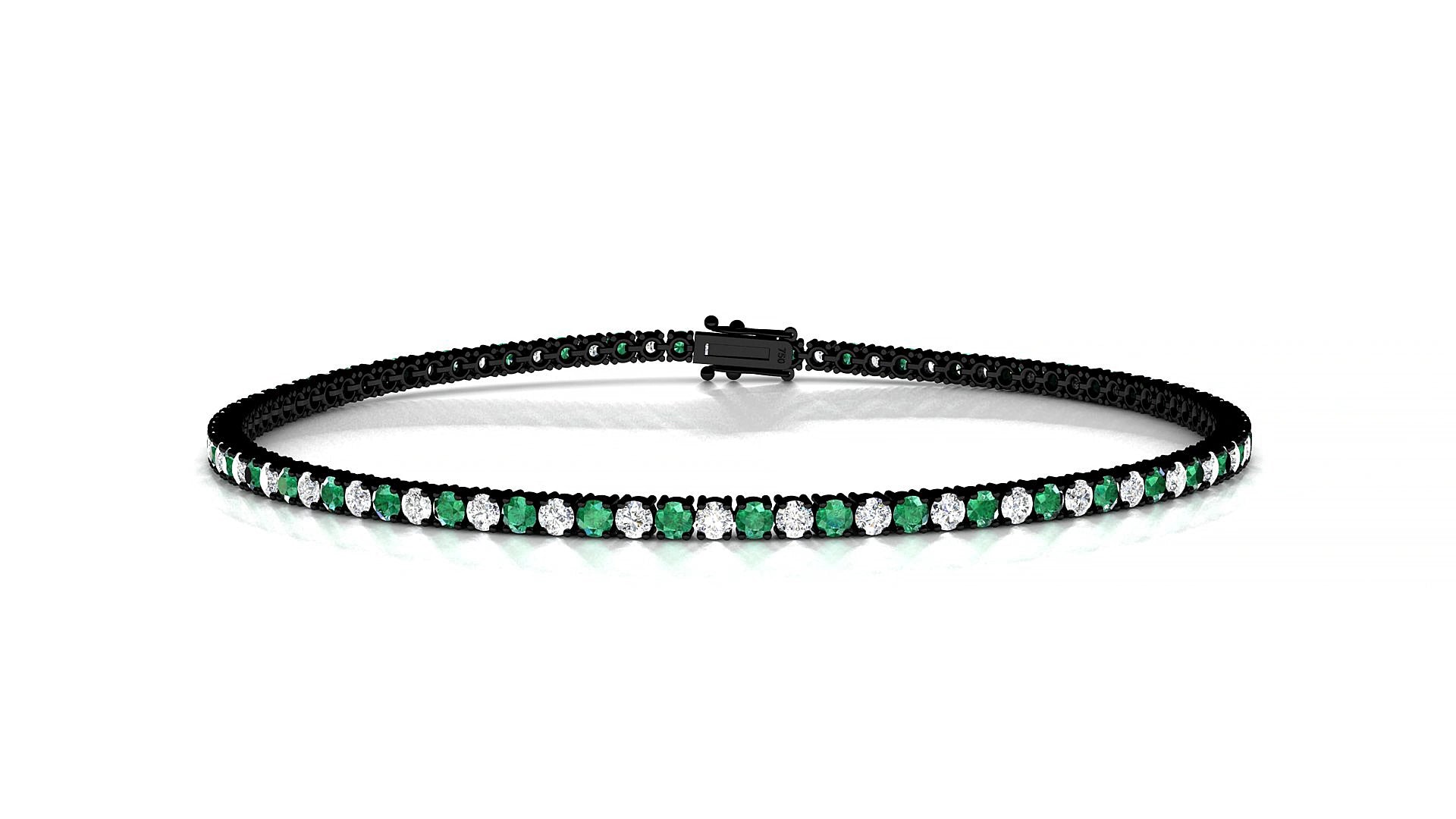 Capri 1-1 | 18k Black Gold 1.7 mm Round Natural Emerald & Diamond 17 cm Tennis Bracelet
