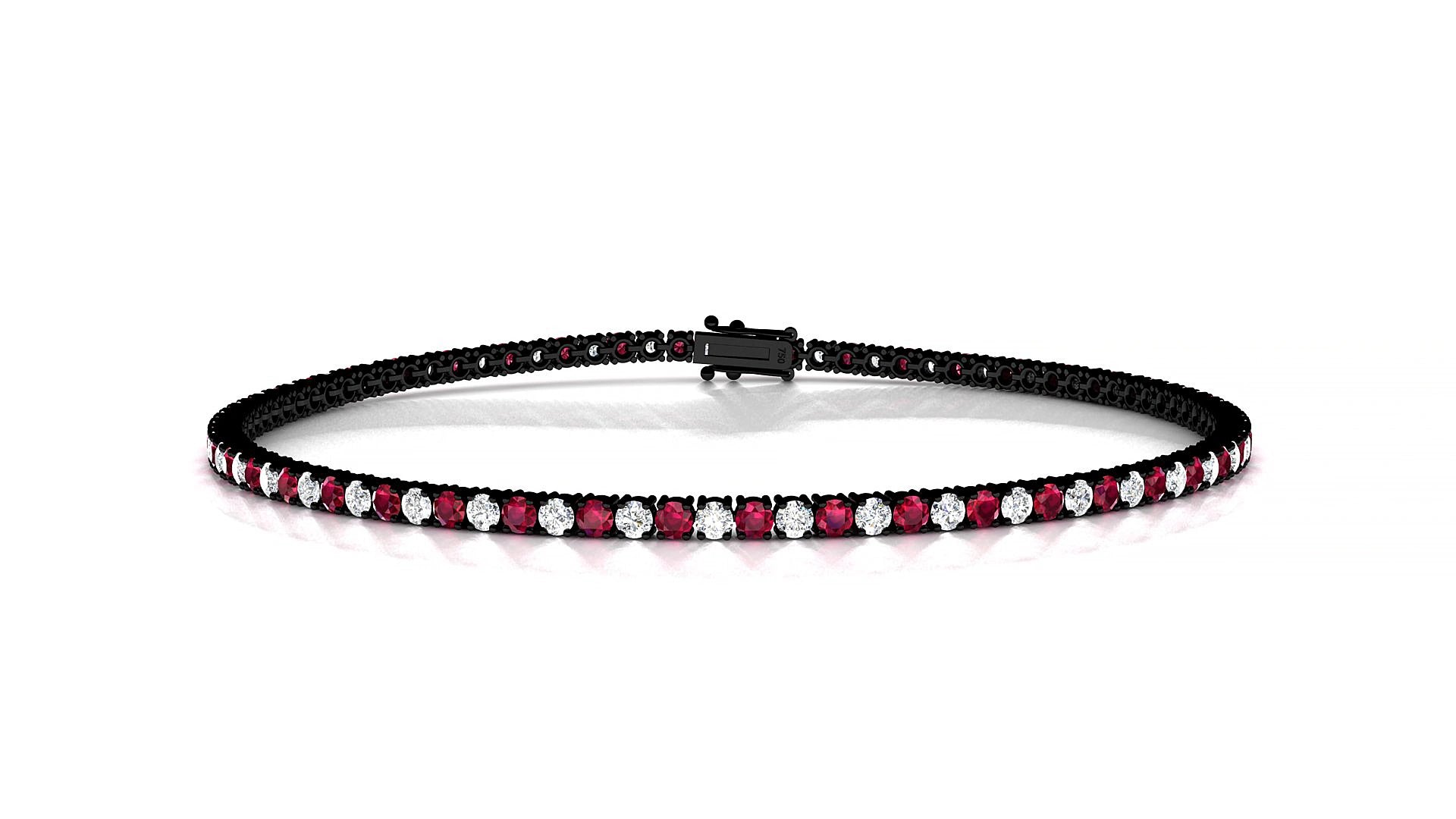 Capri 1-1 | 18k Black Gold 1.7 mm Round Natural Ruby & Diamond 20 cm Tennis Bracelet
