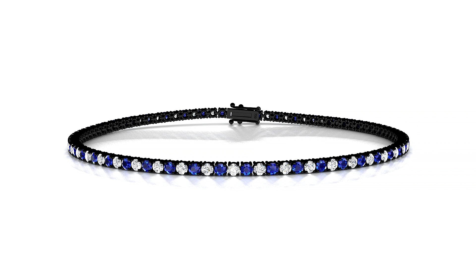 Capri 1-1 | 18k Black Gold 1.7 mm Round Natural Sapphire & Diamond 19 cm Tennis Bracelet