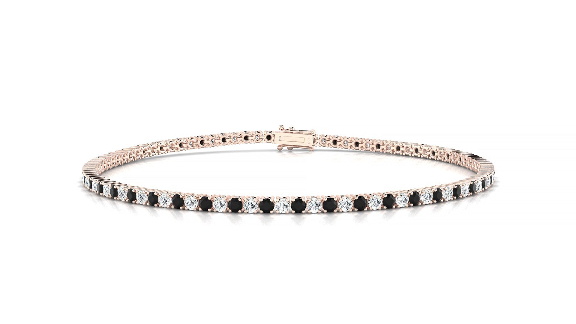 Capri 1-1 | 18k Rose Gold 1.7 mm Round Natural Black Diamond & Diamond Tennis Bracelet