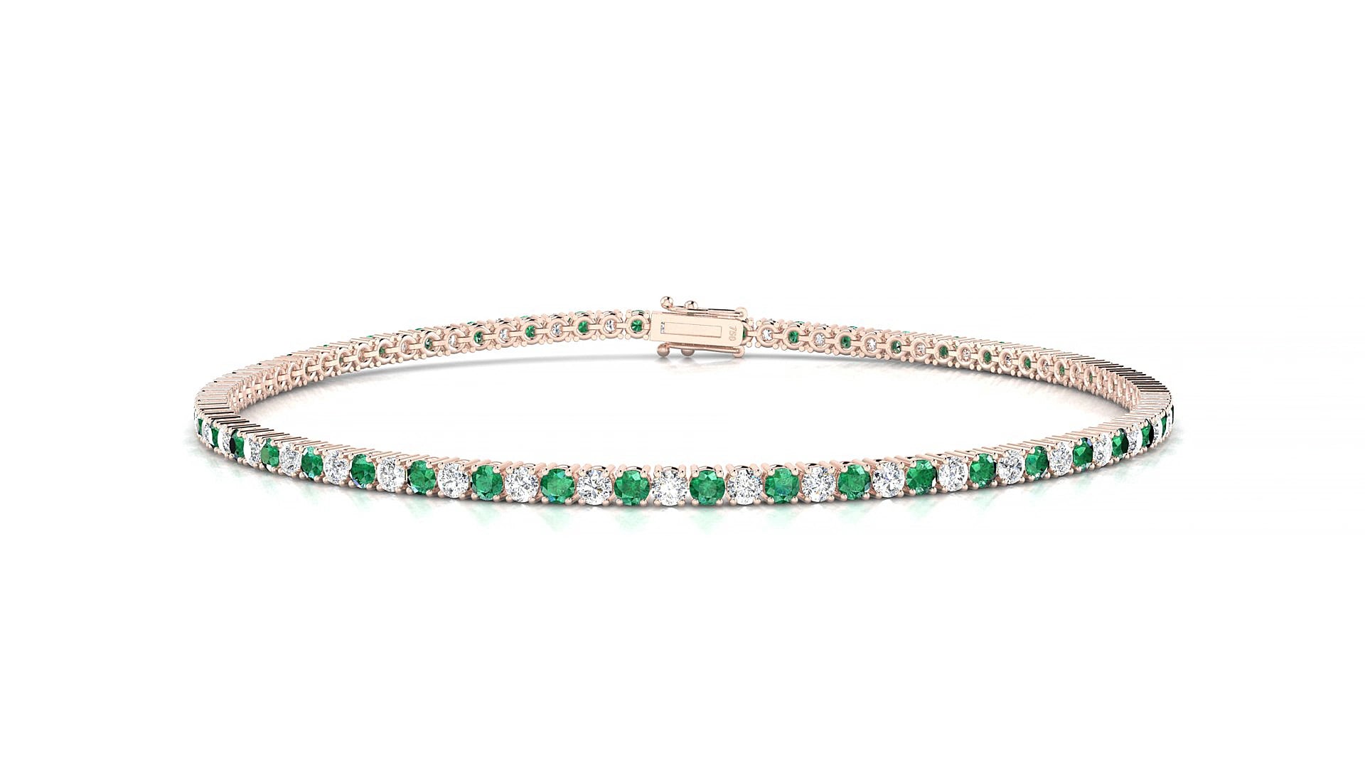 Capri 1-1 | 18k Rose Gold 1.7 mm Round Natural Emerald & Diamond 18 cm Tennis Bracelet