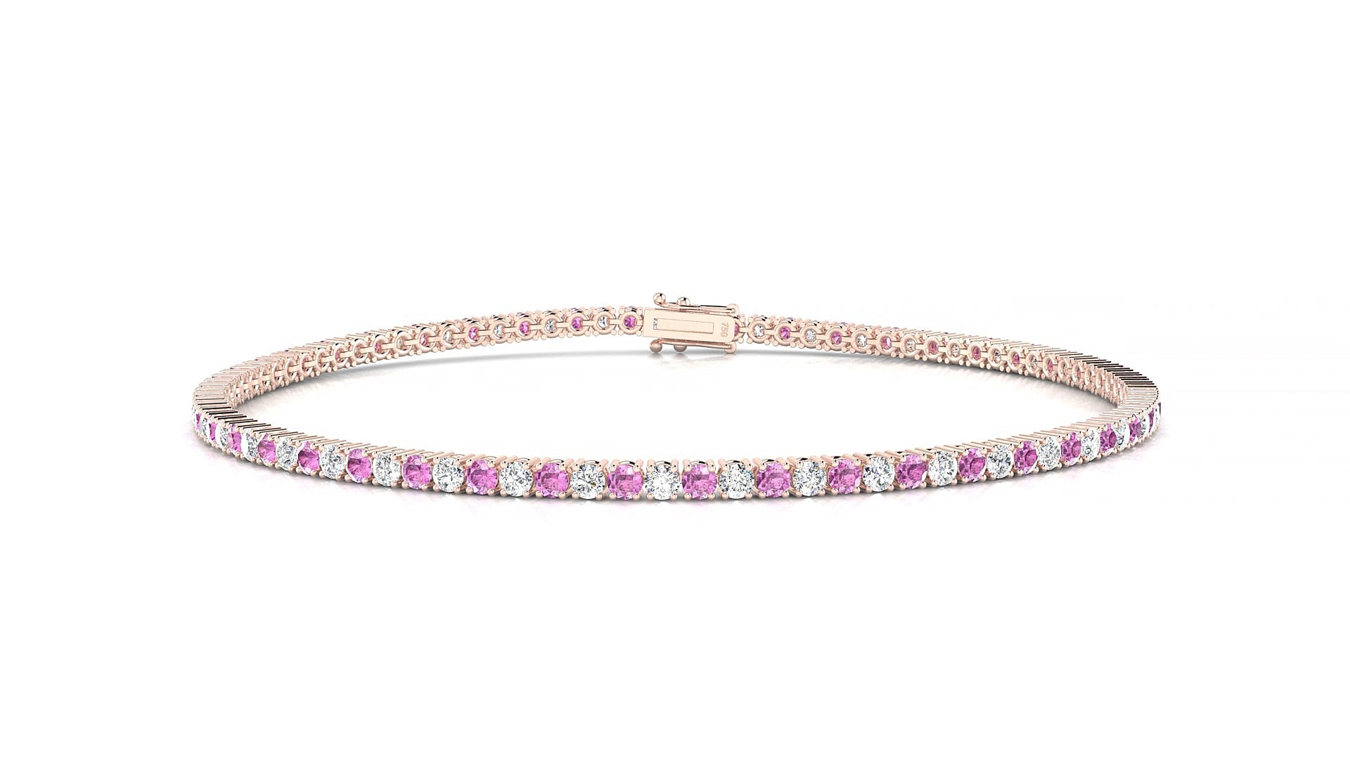Capri 1-1 | 18k Rose Gold 1.7 mm Round Natural Pink Sapphire & Diamond 18 cm Tennis Bracelet