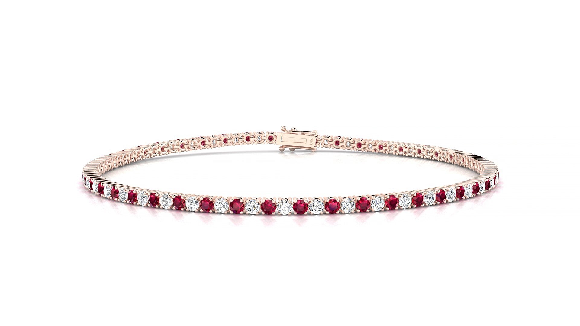 Capri 1-1 | 18k Rose Gold 1.7 mm Round Natural Ruby & Diamond 17 cm Tennis Bracelet