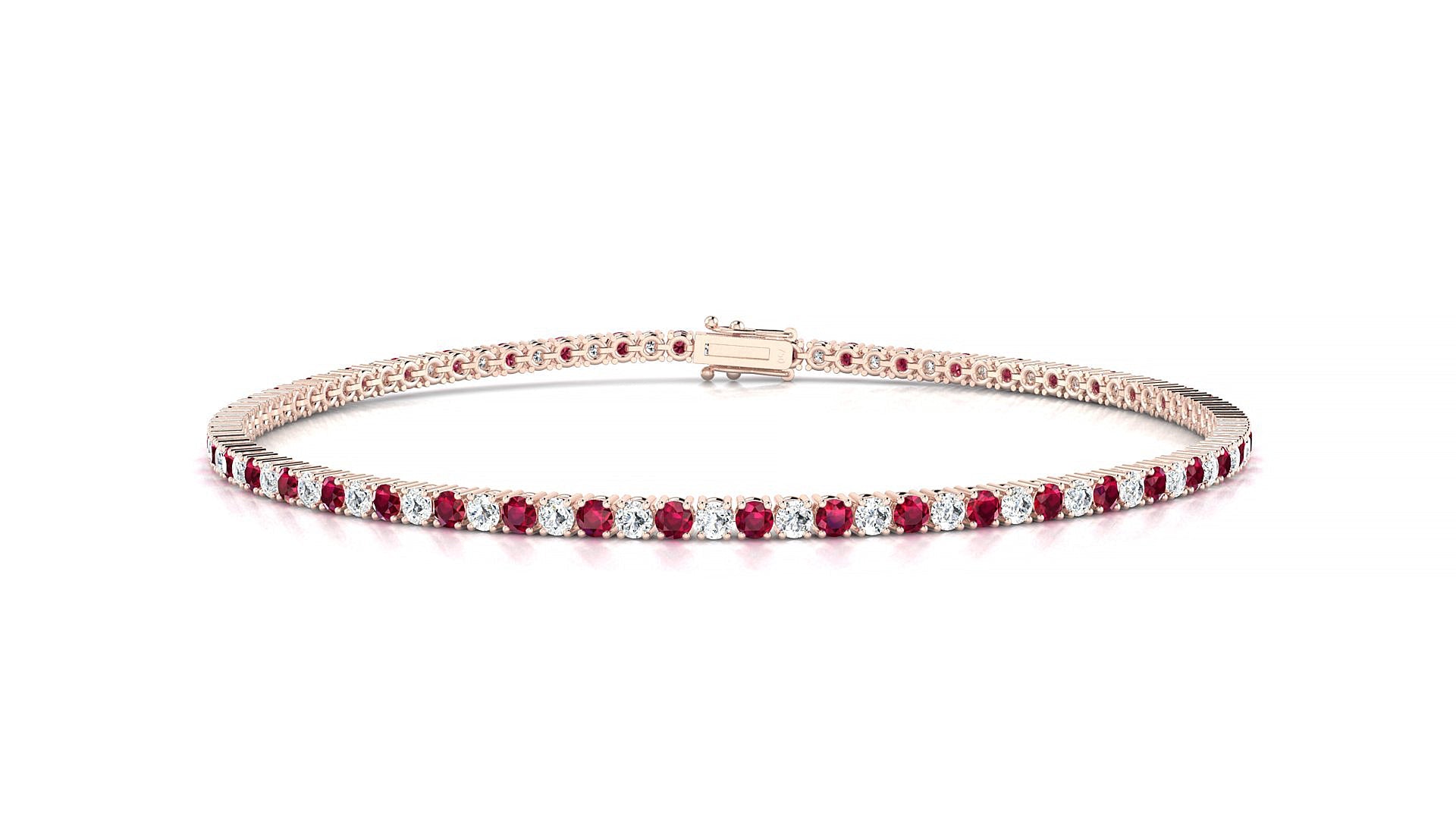 Capri 1-1 | 18k Rose Gold 1.7 mm Round Natural Ruby & Diamond Tennis Bracelet