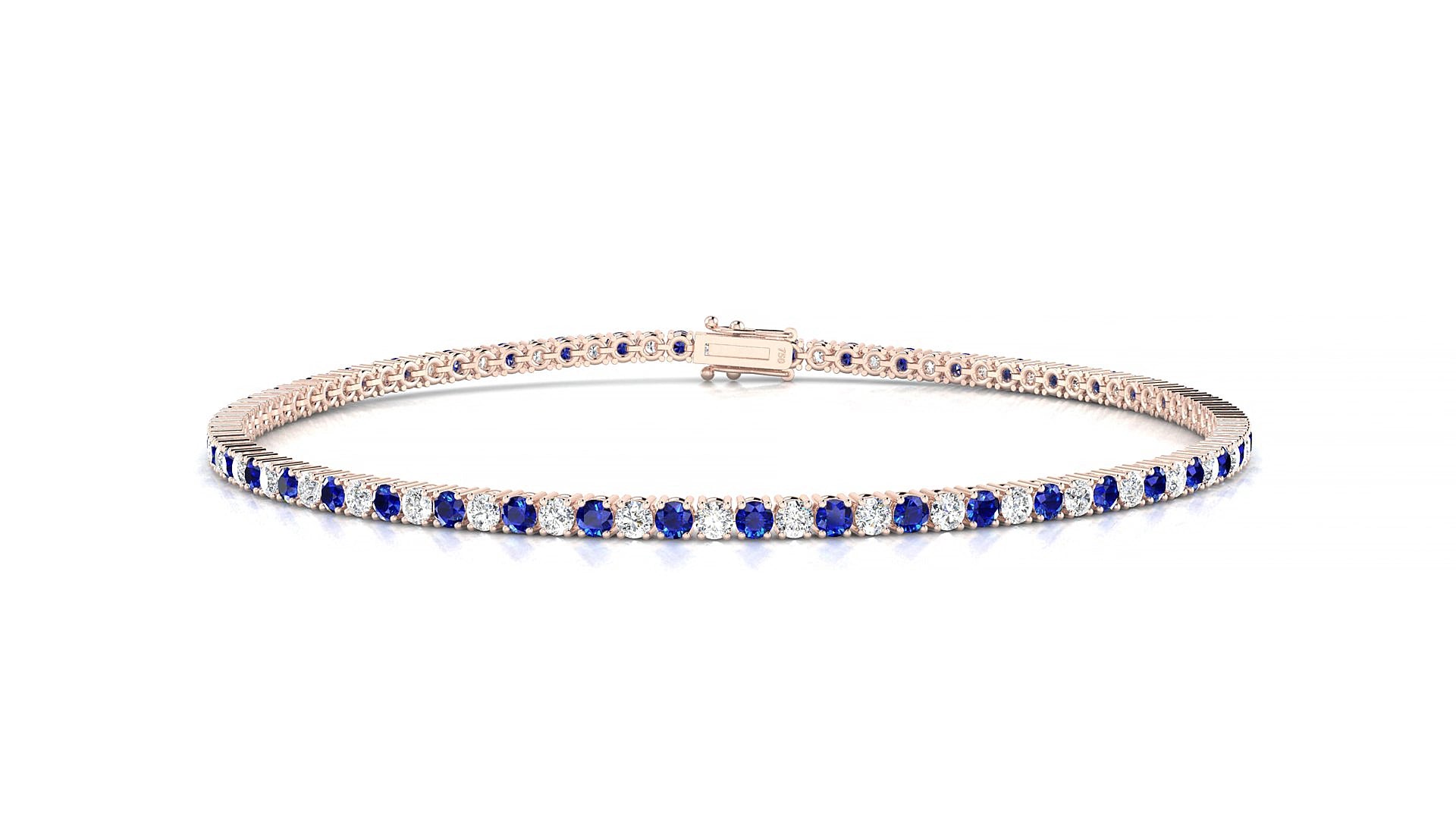 Capri 1-1 | 18k Rose Gold 1.7 mm Round Natural Sapphire & Diamond 17 cm Tennis Bracelet