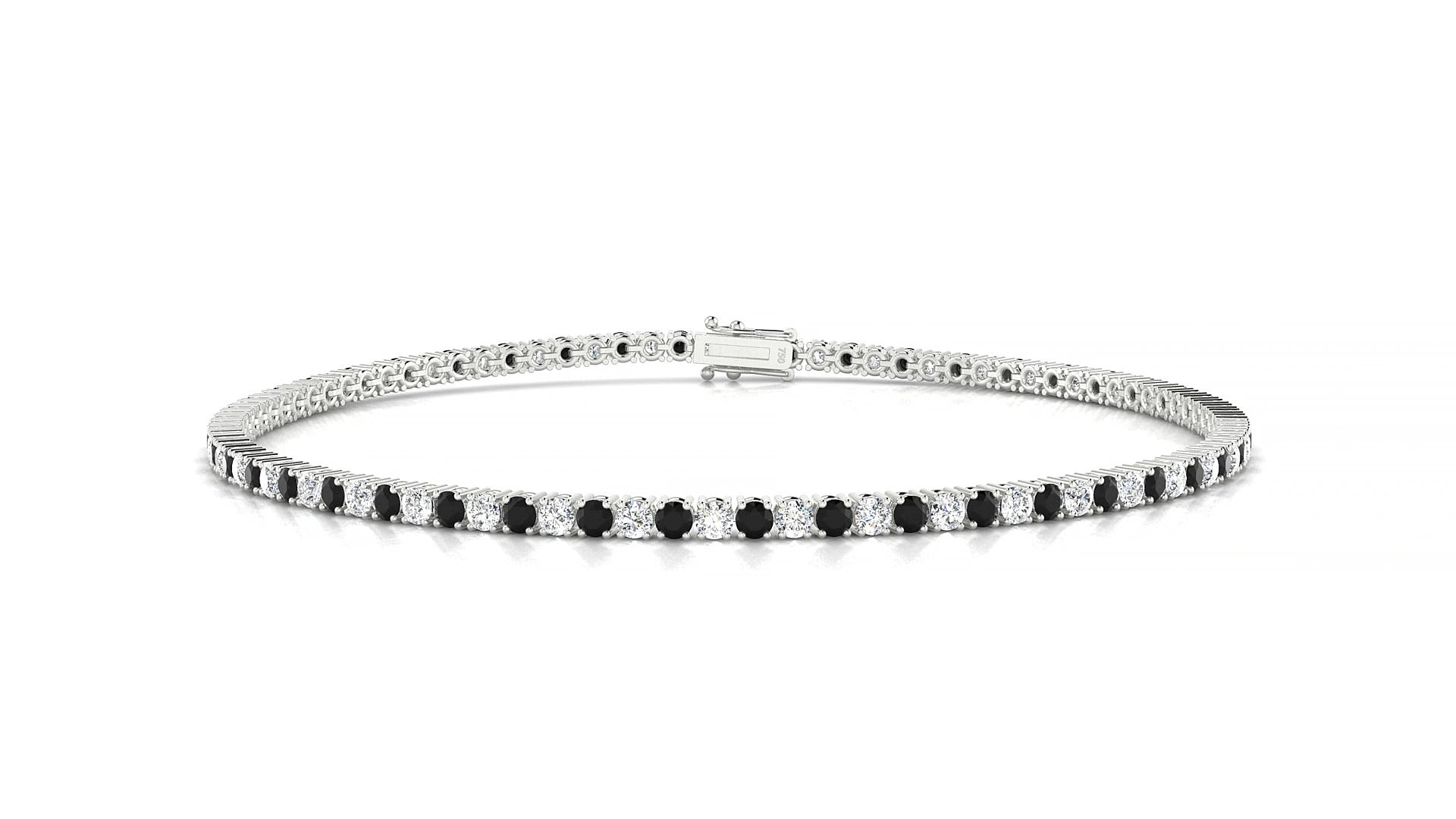 Capri 1-1 | 18k White Gold 1.7 mm Round Natural Black Diamond & Diamond 17 cm Tennis Bracelet