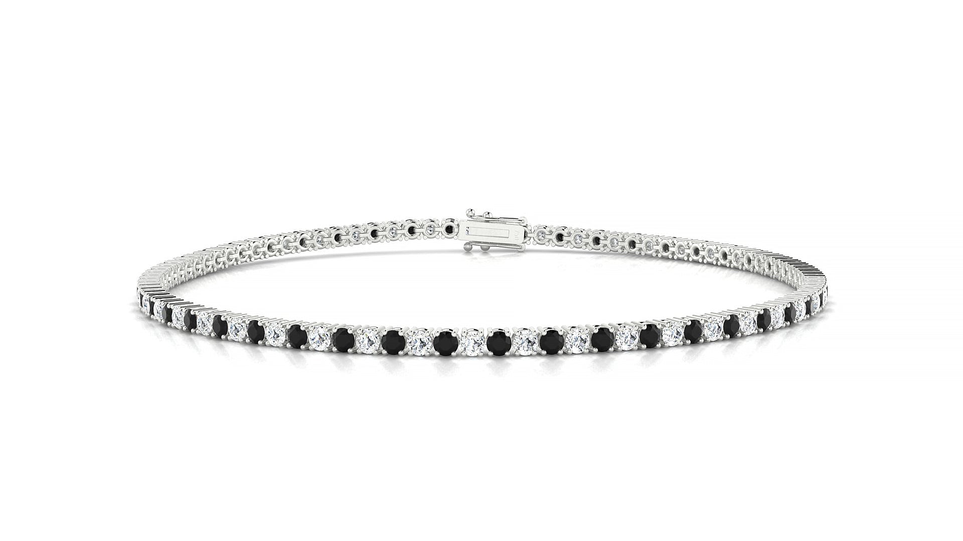 Capri 1-1 | 18k White Gold 1.7 mm Round Natural Black Diamond & Diamond Tennis Bracelet