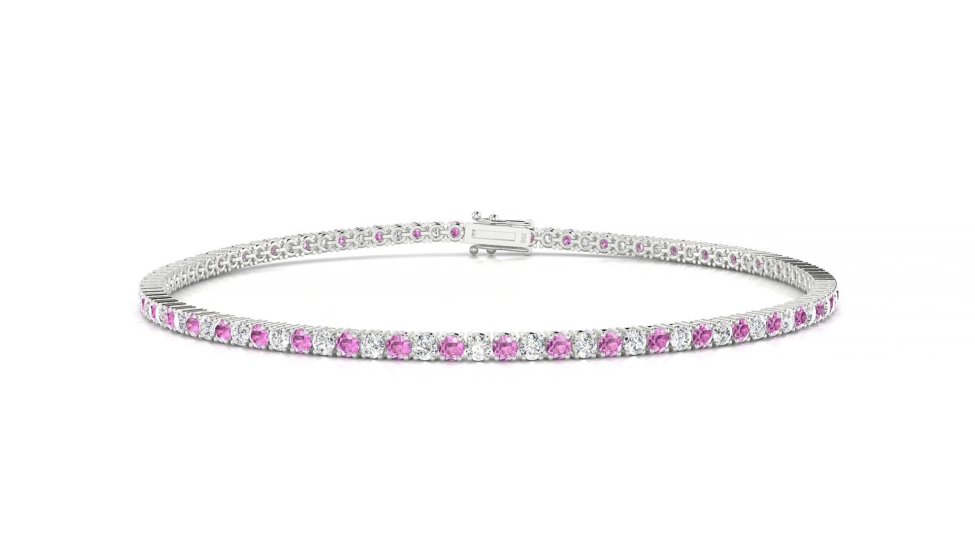 Capri 1-1 | 18k White Gold 1.7 mm Round Natural Pink Sapphire & Diamond 15 cm Tennis Bracelet