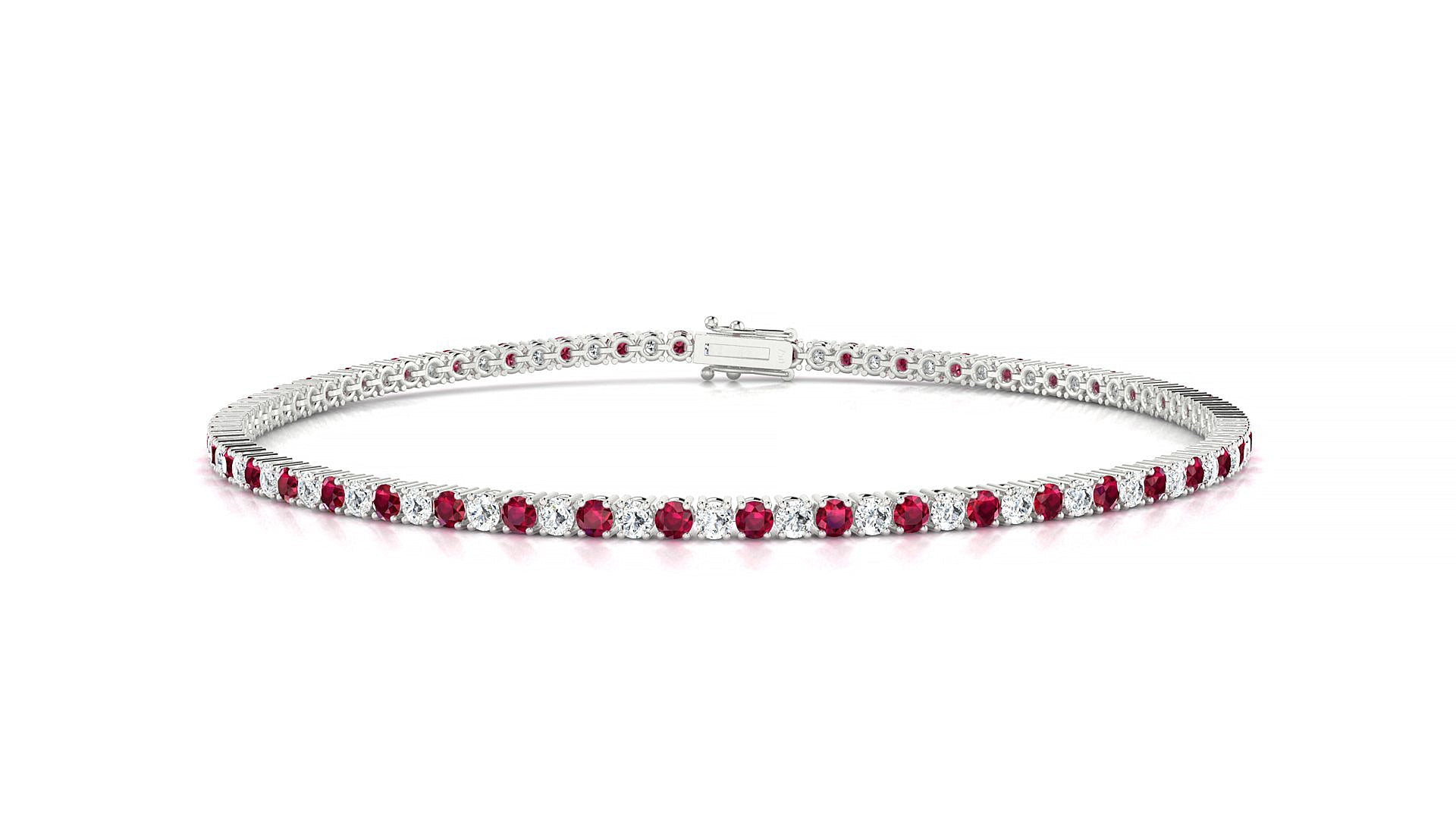 Capri 1-1 | 18k White Gold 1.7 mm Round Natural Ruby & Diamond Tennis Bracelet
