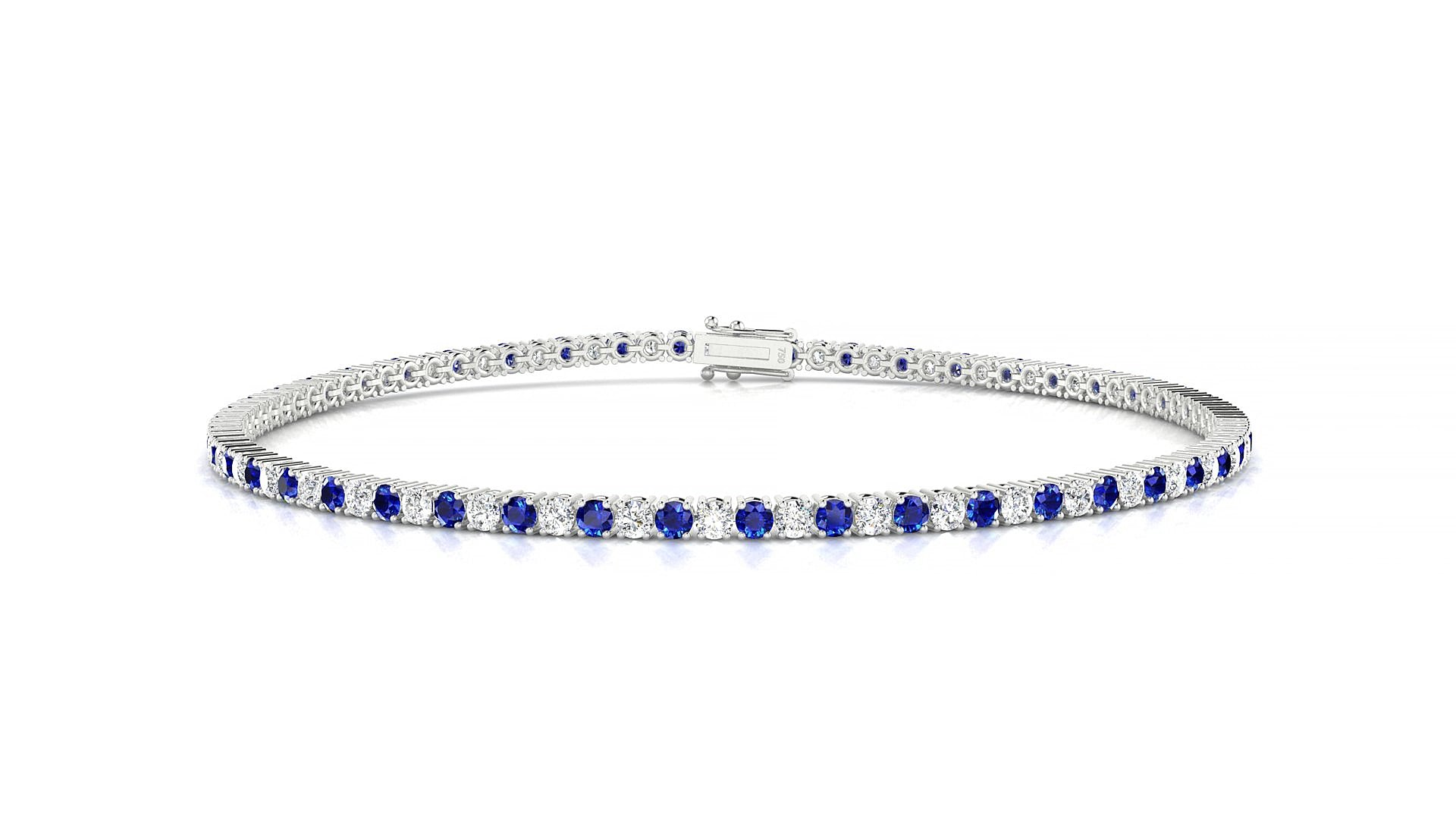 Capri 1-1 | 18k White Gold 1.7 mm Round Natural Sapphire & Diamond 19 cm Tennis Bracelet