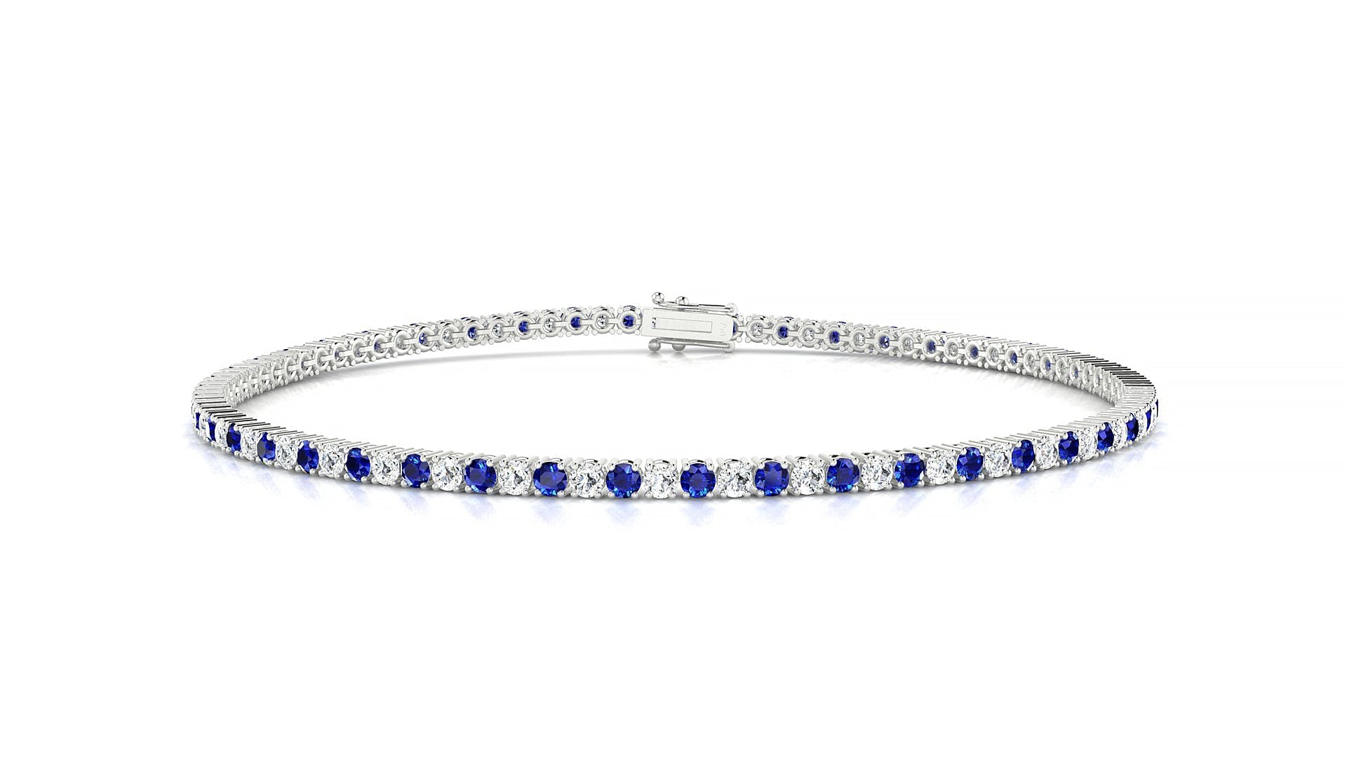 Capri 1-1 | 18k White Gold 1.7 mm Round Natural Sapphire & Diamond Tennis Bracelet