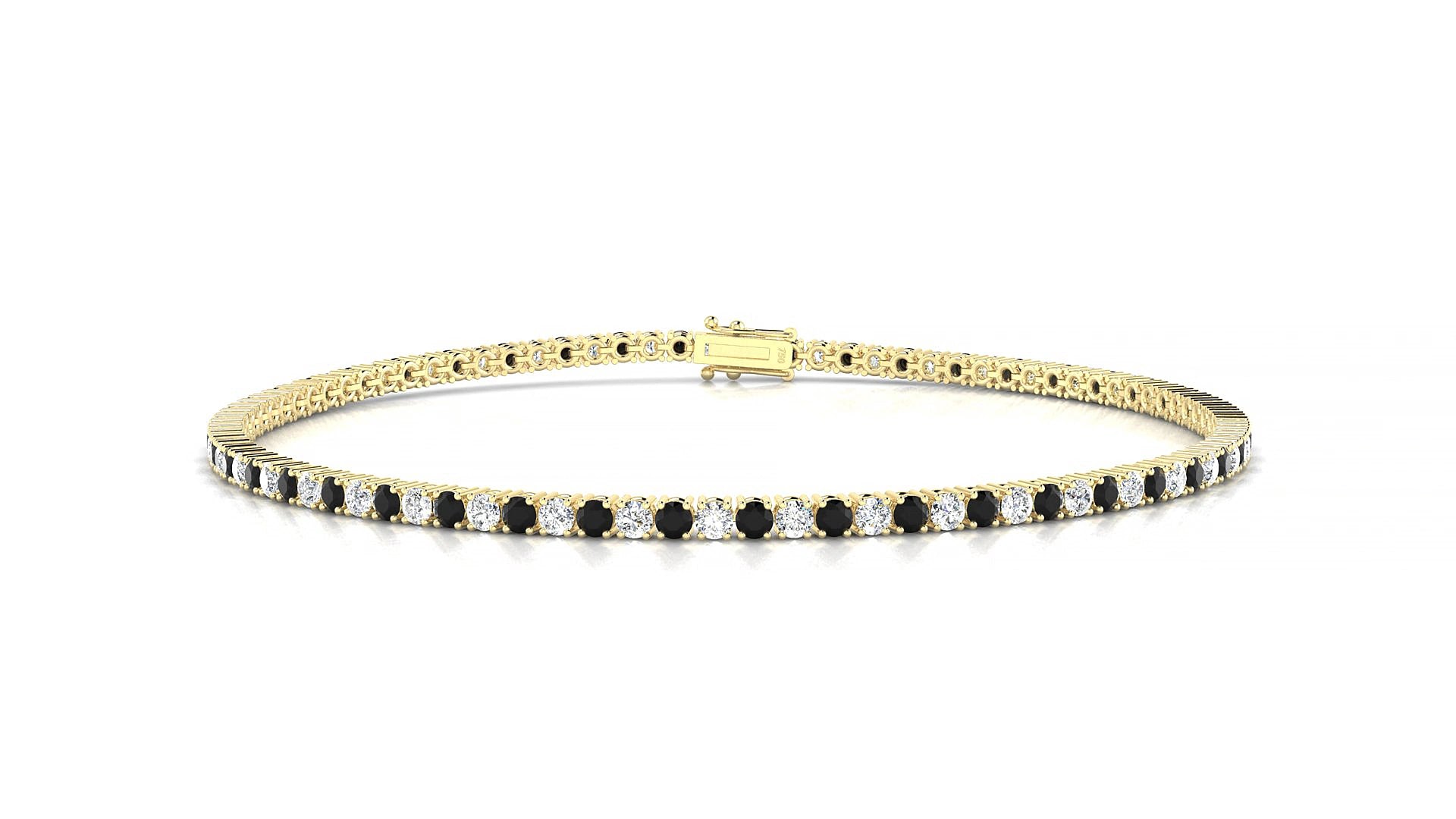 Capri 1-1 | 18k Yellow Gold 1.7 mm Round Natural Black Diamond & Diamond 17 cm Tennis Bracelet