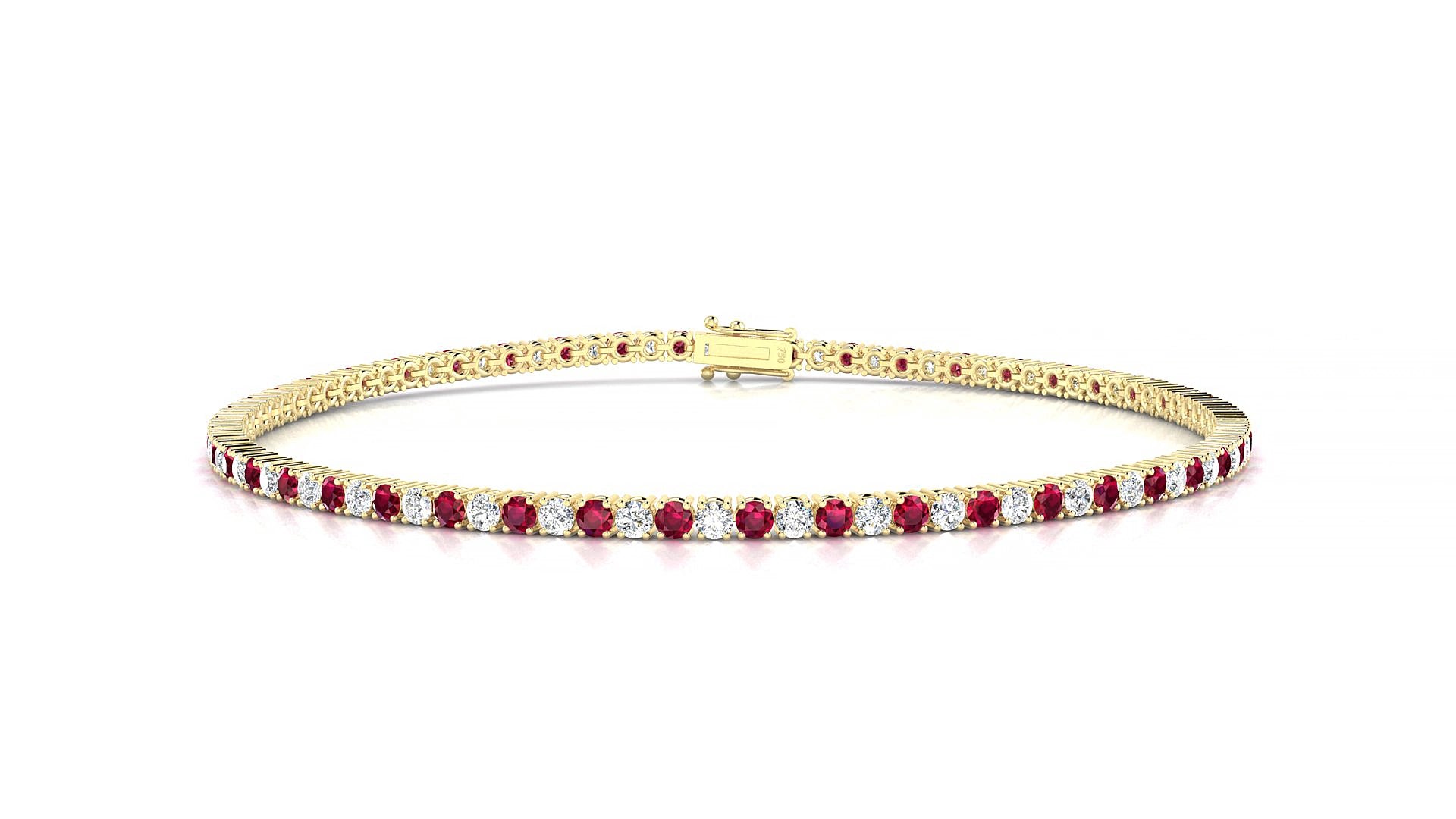 Capri 1-1 | 18k Yellow Gold 1.7 mm Round Natural Ruby & Diamond 16 cm Tennis Bracelet