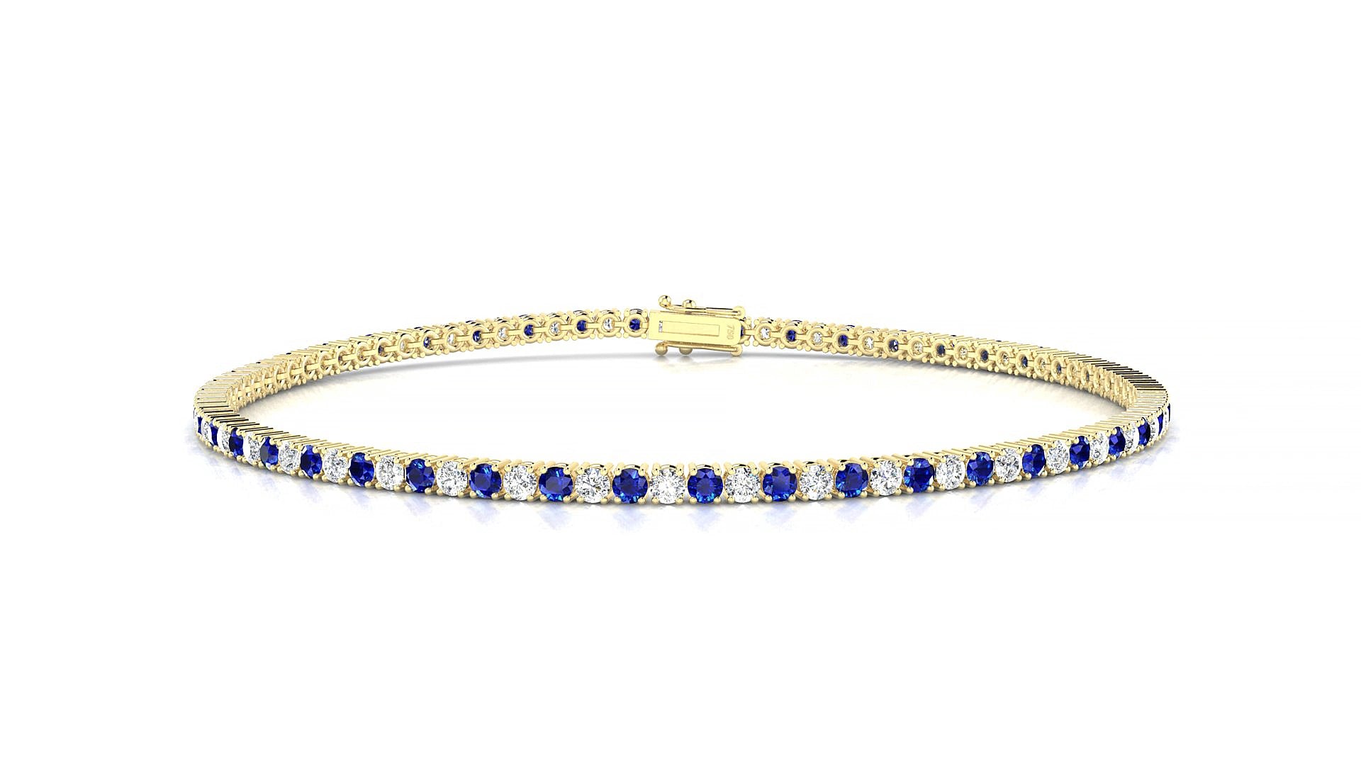 Capri 1-1 | 18k Yellow Gold 1.7 mm Round Natural Sapphire & Diamond 20 cm Tennis Bracelet