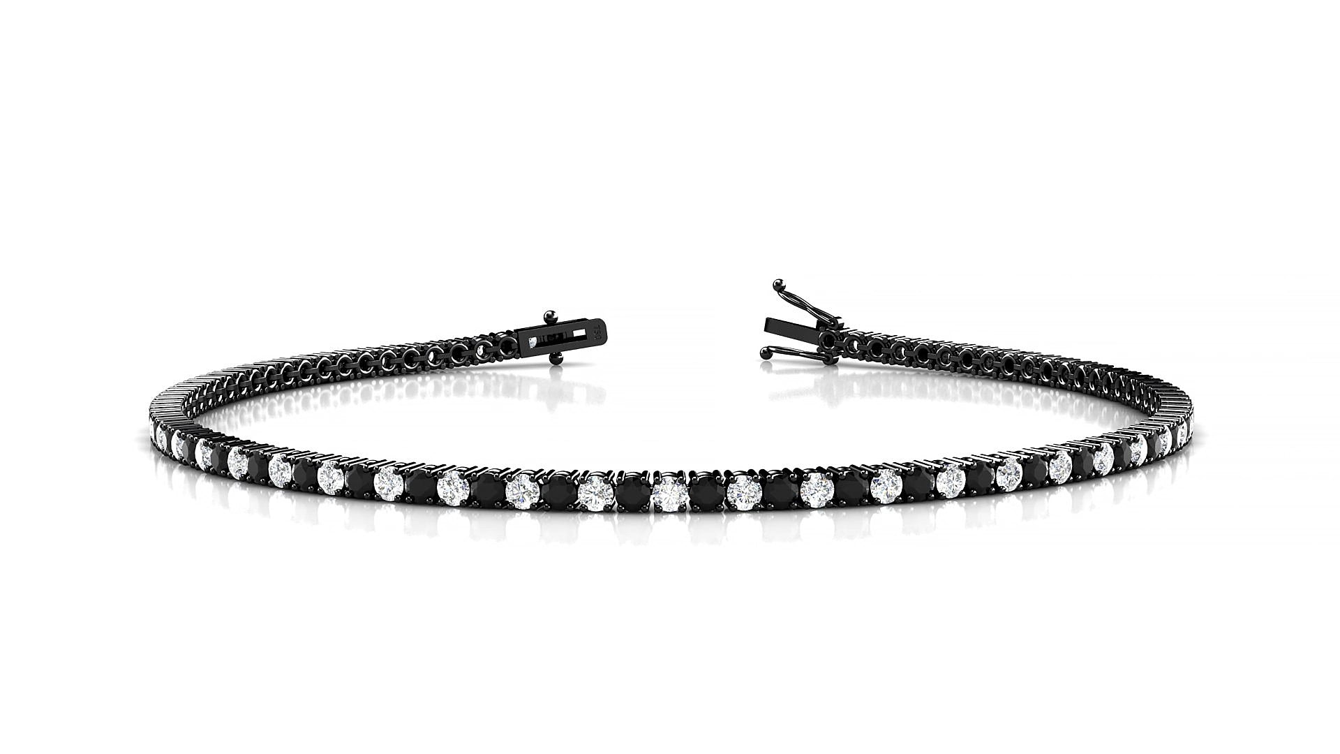 Capri 1-1 | 18k Black Gold 1.7 mm Round Natural Black Diamond & Diamond 15 cm Tennis Bracelet