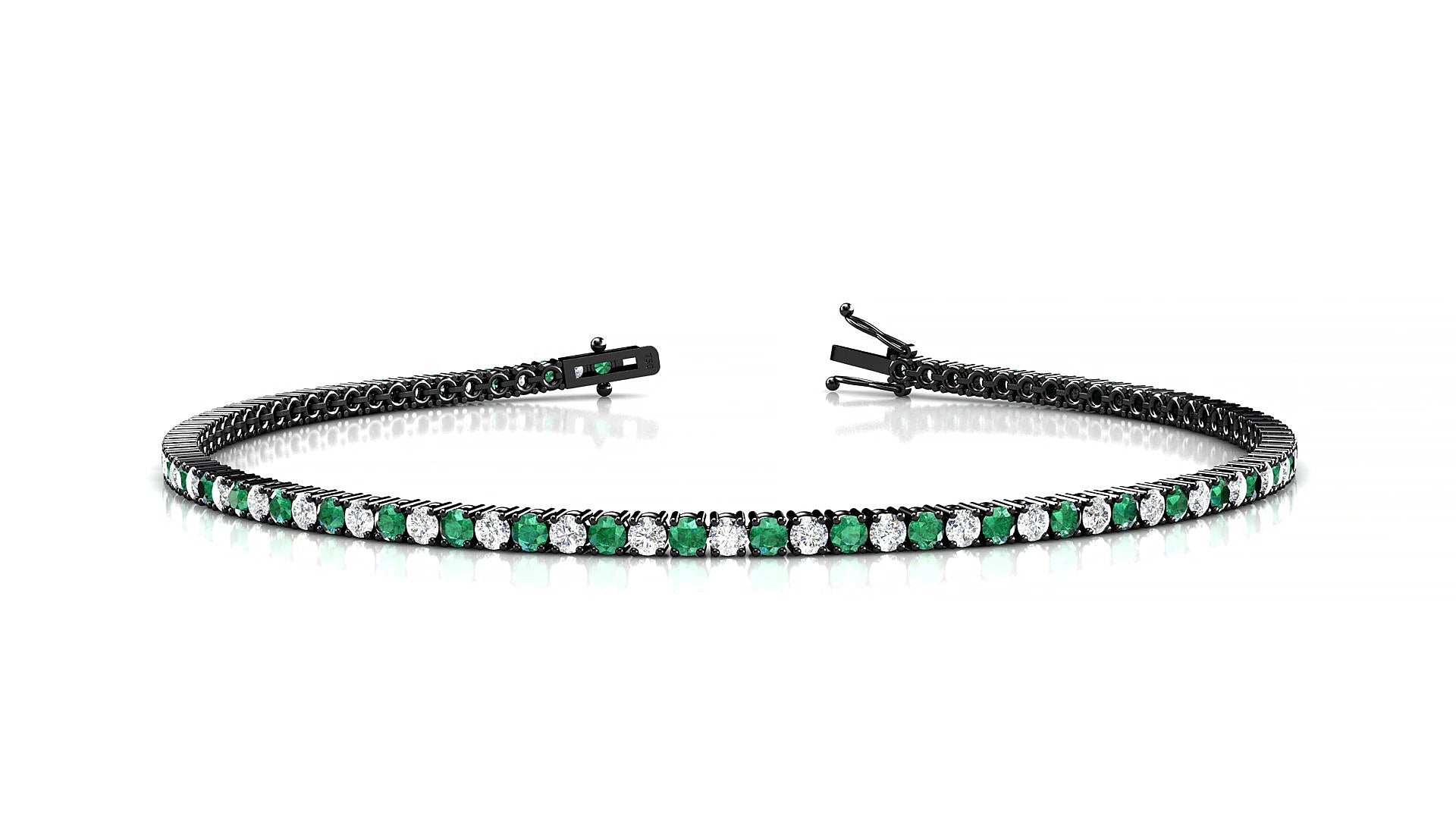 Capri 1-1 | 18k Black Gold 1.7 mm Round Natural Emerald & Diamond 17 cm Tennis Bracelet