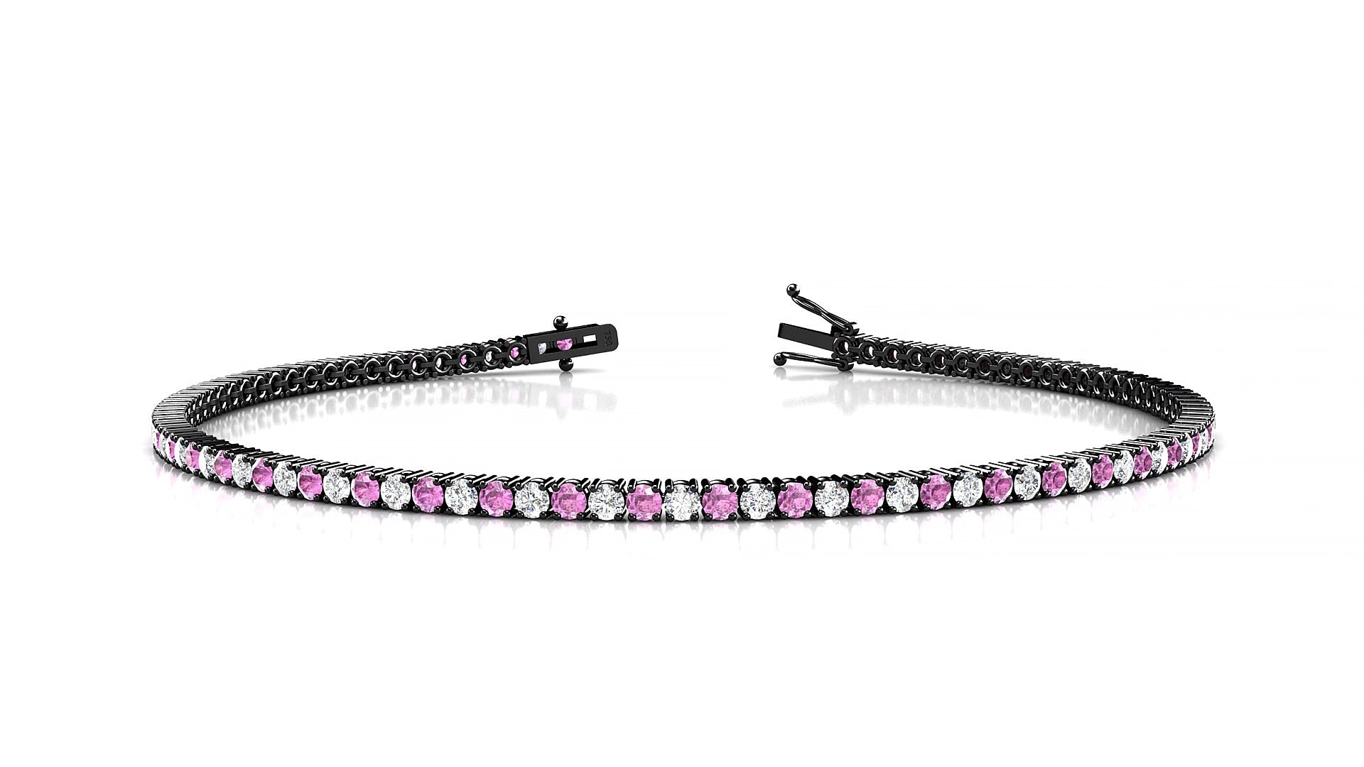 Capri 1-1 | 18k Black Gold 1.7 mm Round Natural Pink Sapphire & Diamond 15 cm Tennis Bracelet
