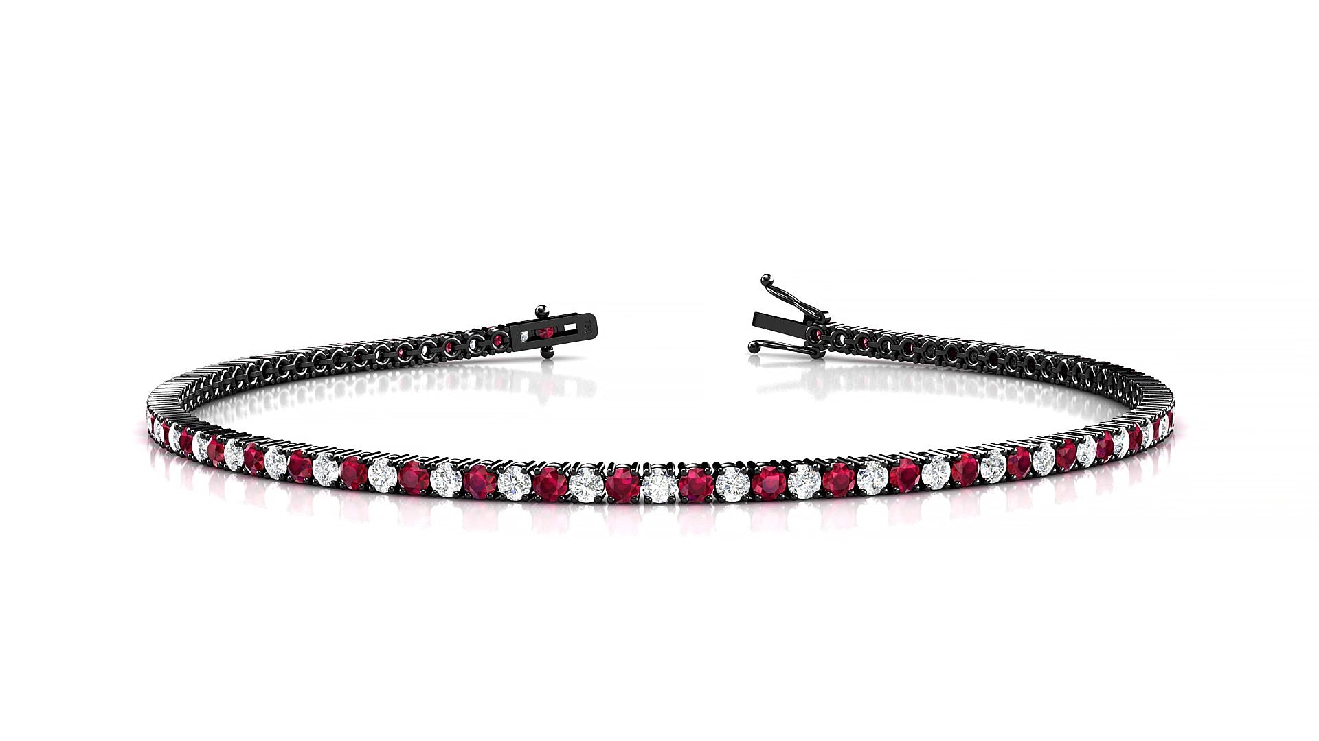 Capri 1-1 | 18k Black Gold 1.7 mm Round Natural Ruby & Diamond 16 cm Tennis Bracelet