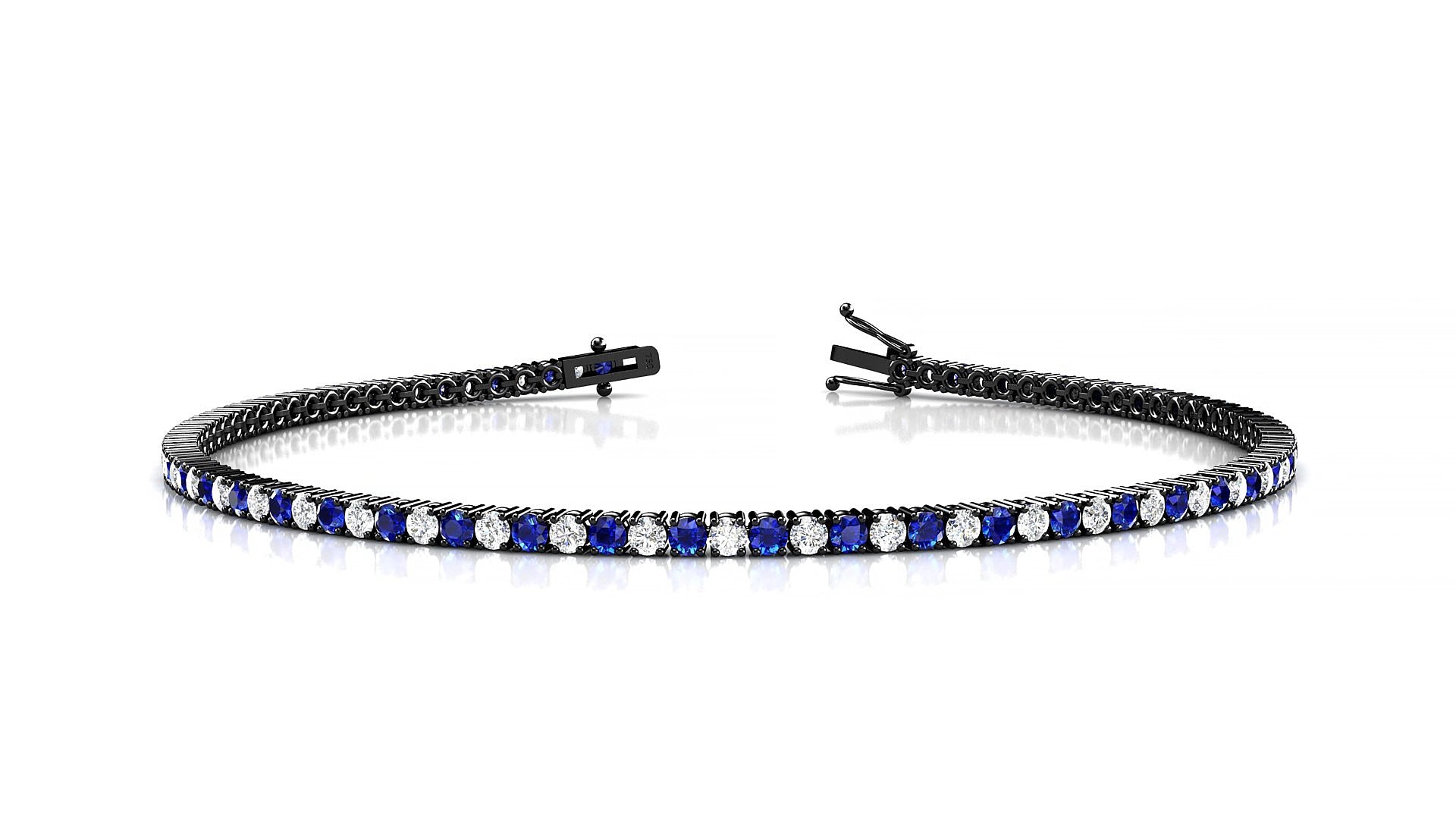 Capri 1-1 | 18k Black Gold 1.7 mm Round Natural Sapphire & Diamond 15 cm Tennis Bracelet