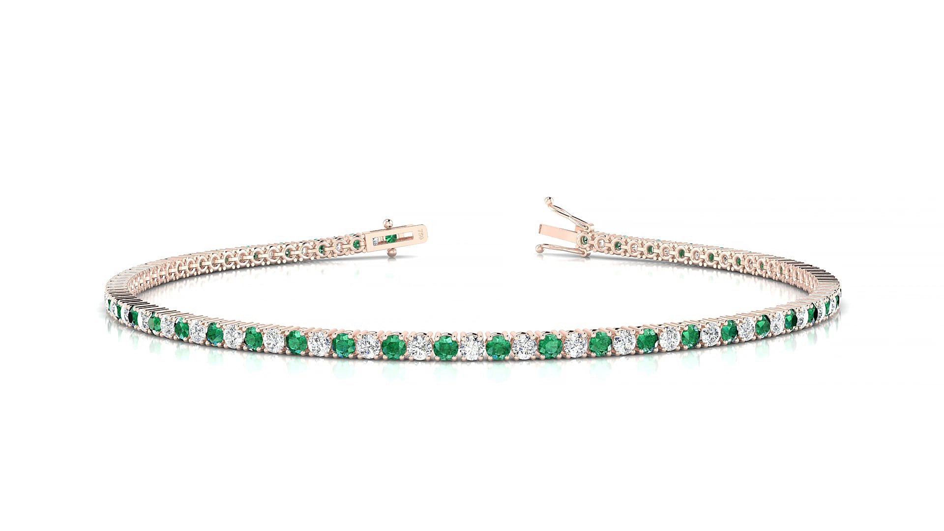 Capri 1-1 | 18k Rose Gold 1.7 mm Round Natural Emerald & Diamond 18 cm Tennis Bracelet