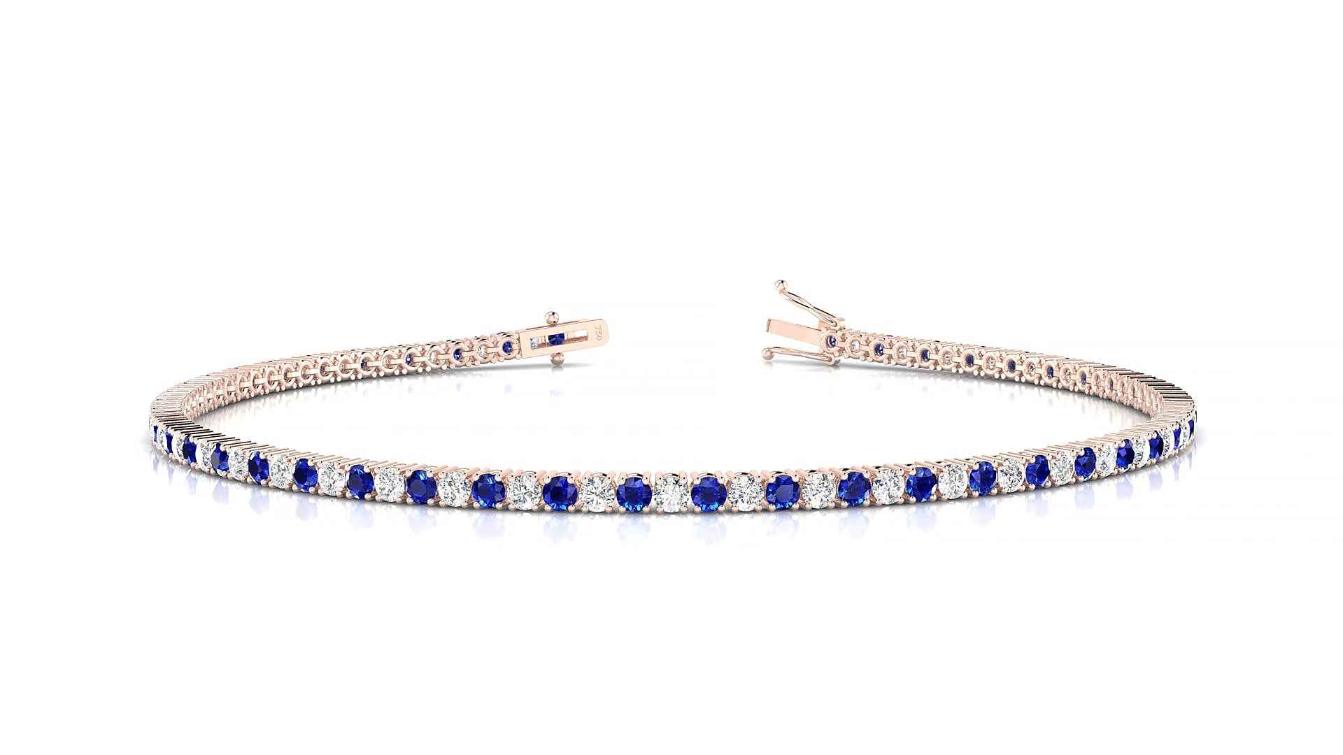 Capri 1-1 | 18k Rose Gold 1.7 mm Round Natural Sapphire & Diamond 17 cm Tennis Bracelet