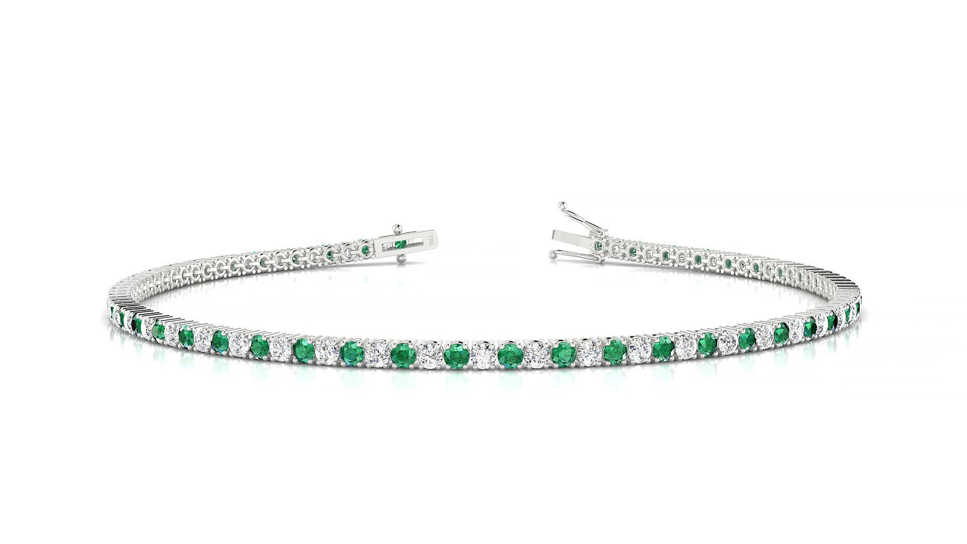 Capri 1-1 | 18k White Gold 1.7 mm Round Natural Emerald & Diamond 15 cm Tennis Bracelet