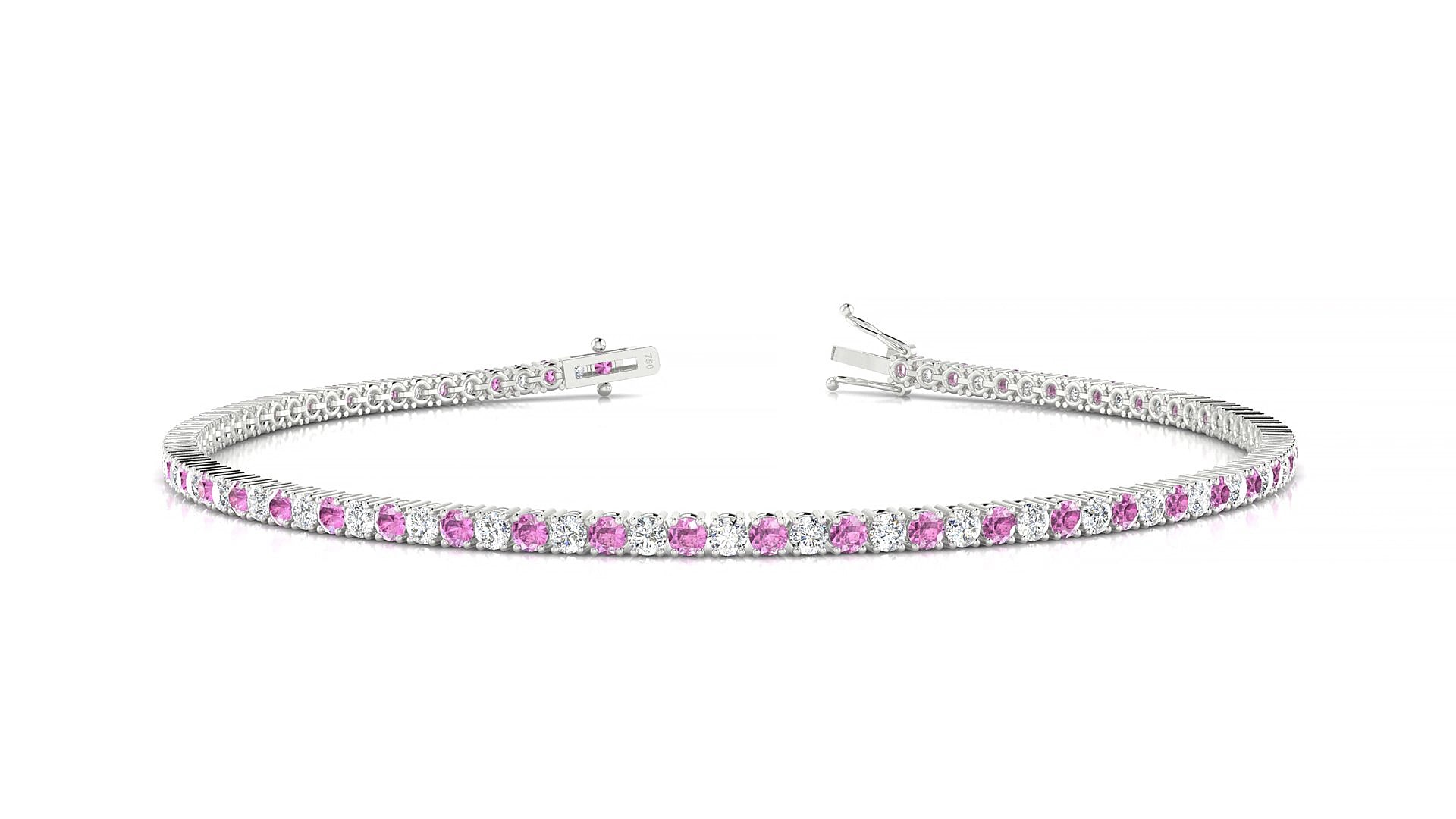 Capri 1-1 | 18k White Gold 1.7 mm Round Natural Pink Sapphire & Diamond 15 cm Tennis Bracelet