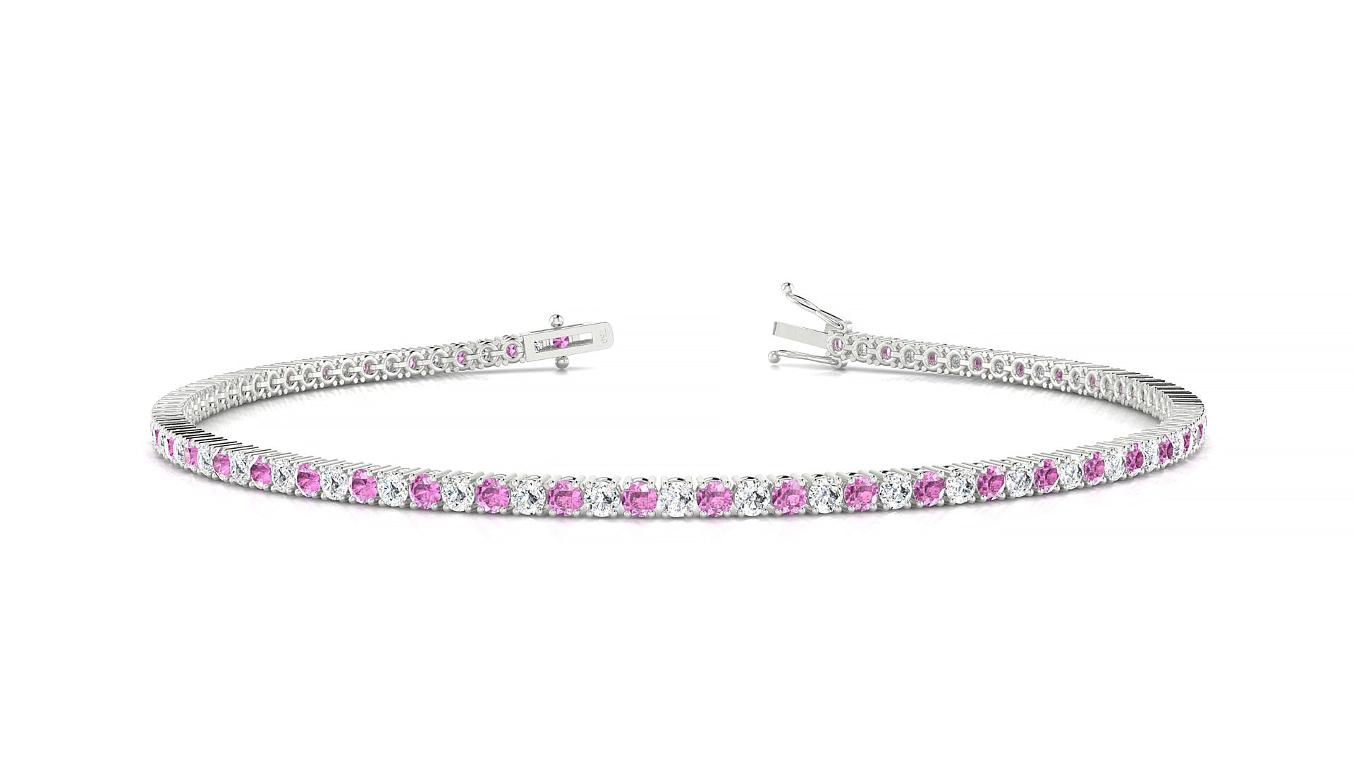 Capri 1-1 | 18k White Gold 1.7 mm Round Natural Pink Sapphire & Diamond Tennis Bracelet