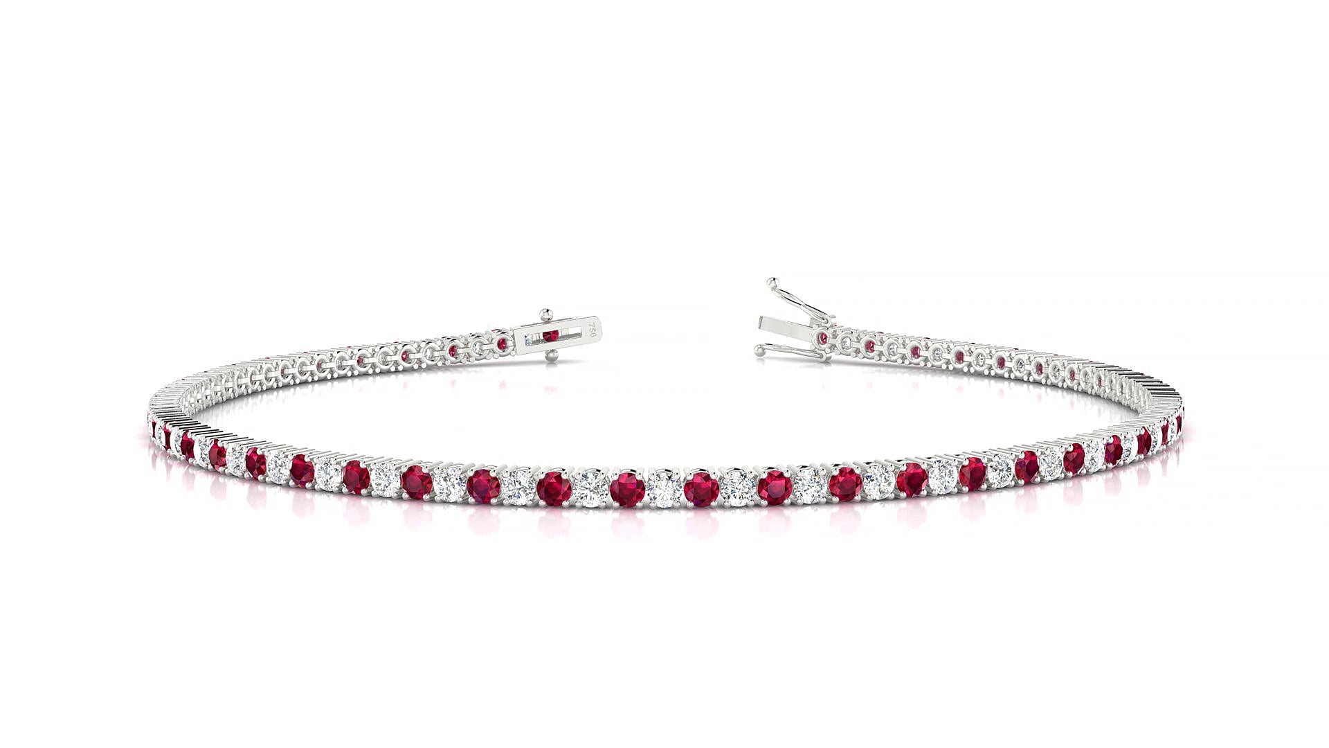 Capri 1-1 | 18k White Gold 1.7 mm Round Natural Ruby & Diamond 16 cm Tennis Bracelet