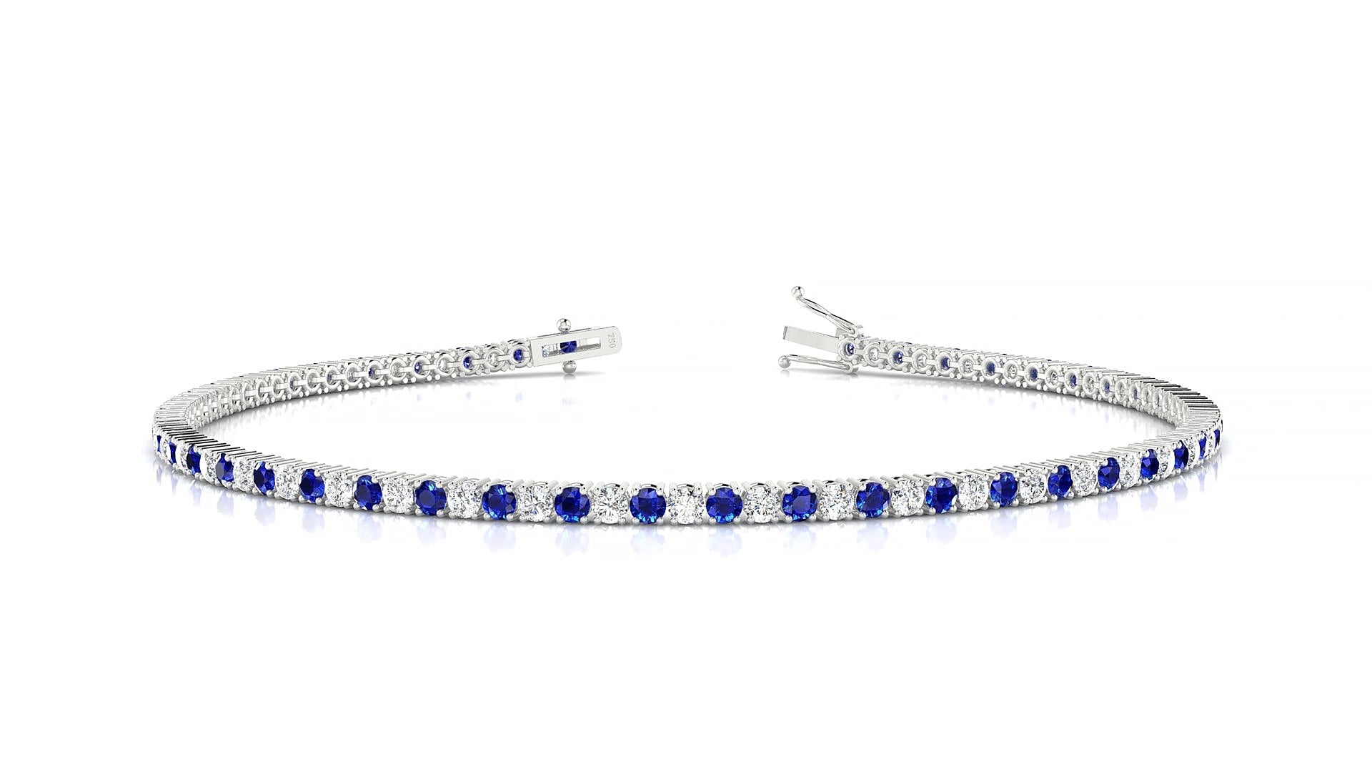Capri 1-1 | 18k White Gold 1.7 mm Round Natural Sapphire & Diamond 18 cm Tennis Bracelet