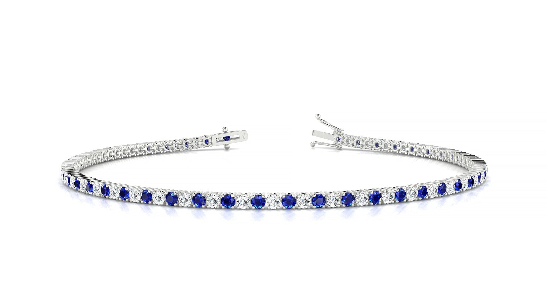 Capri 1-1 | 18k White Gold 1.7 mm Round Natural Sapphire & Diamond Tennis Bracelet