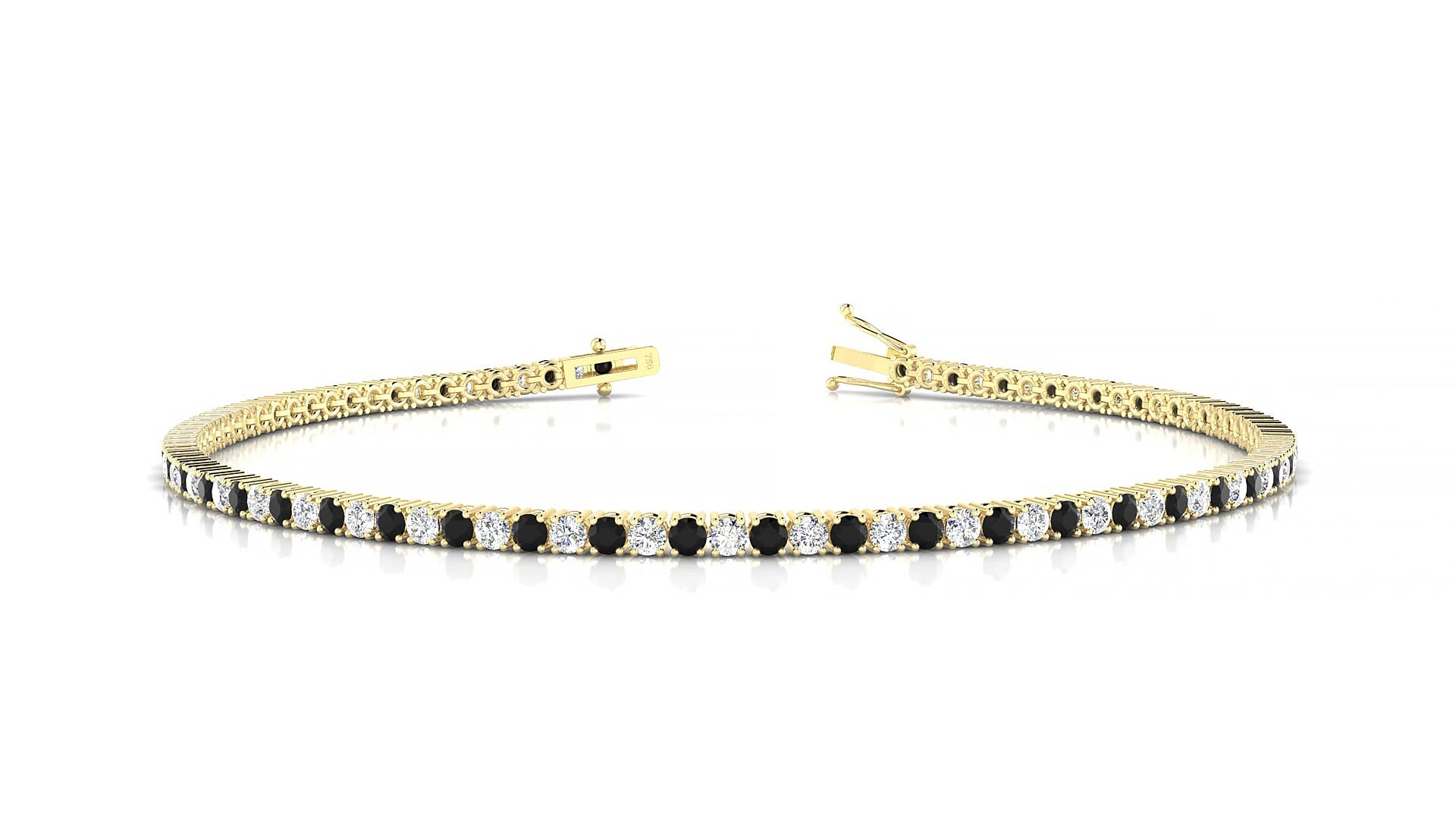 Capri 1-1 | 18k Yellow Gold 1.7 mm Round Natural Black Diamond & Diamond 19 cm Tennis Bracelet