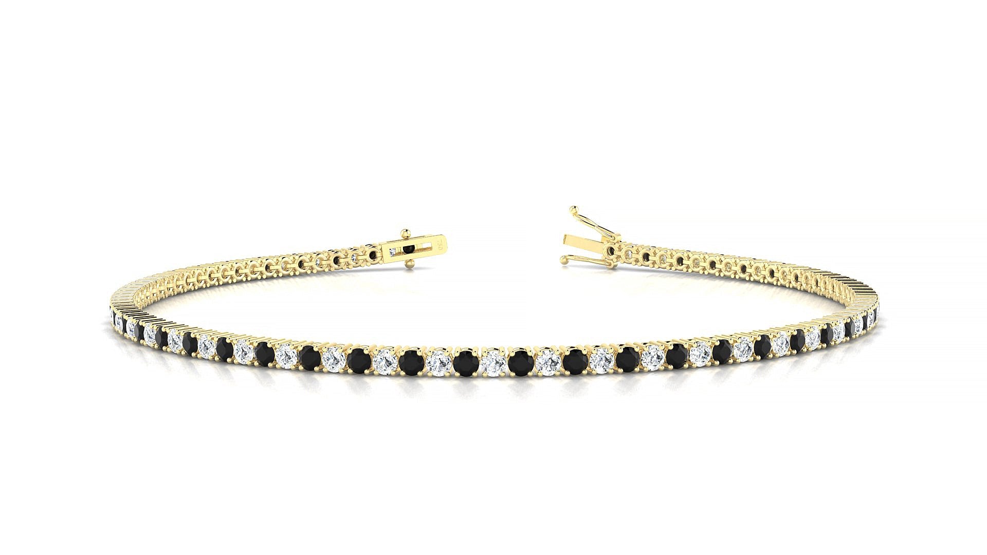 Capri 1-1 | 18k Yellow Gold 1.7 mm Round Natural Black Diamond & Diamond Tennis Bracelet
