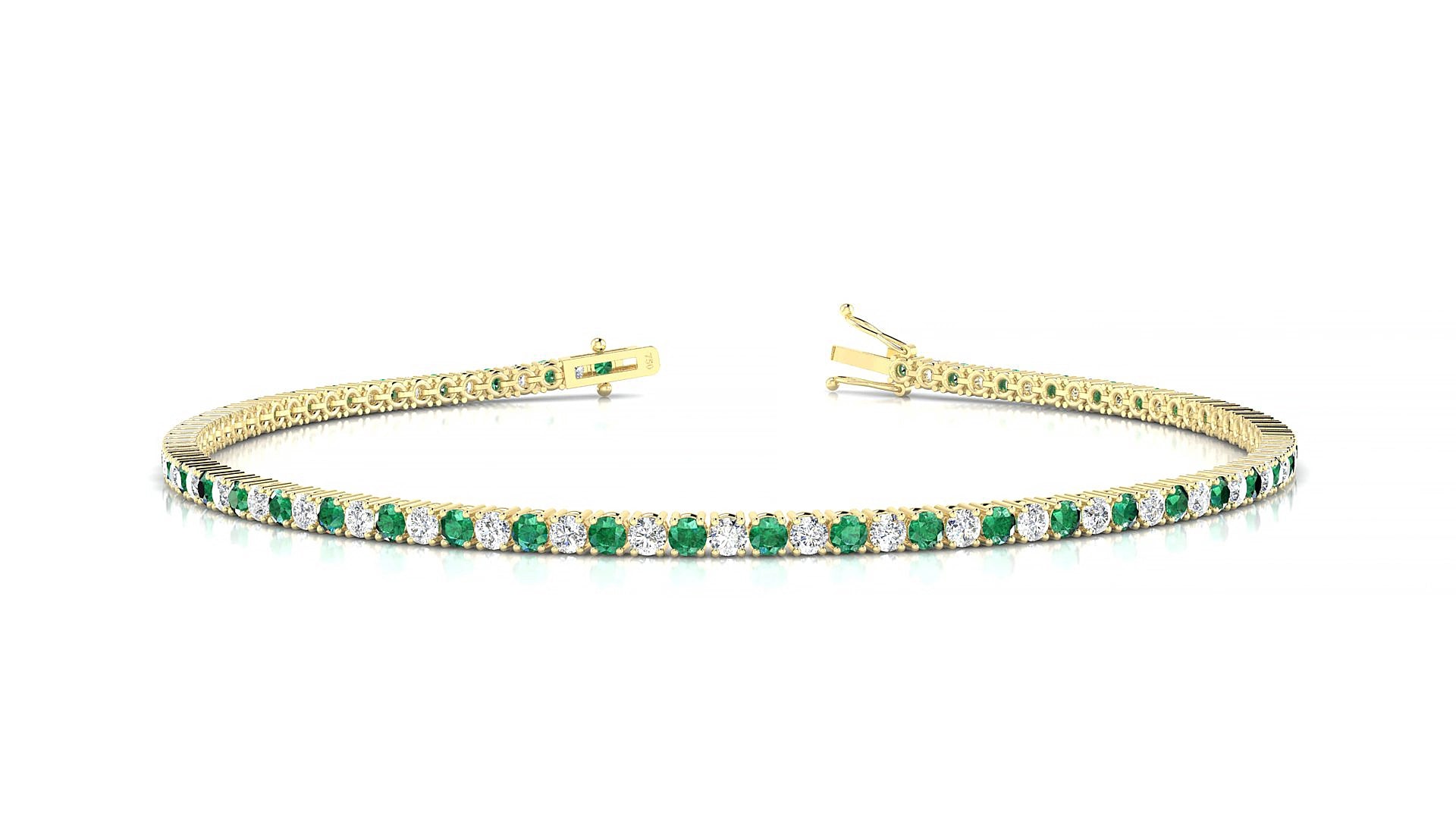 Capri 1-1 | 18k Yellow Gold 1.7 mm Round Natural Emerald & Diamond 15 cm Tennis Bracelet