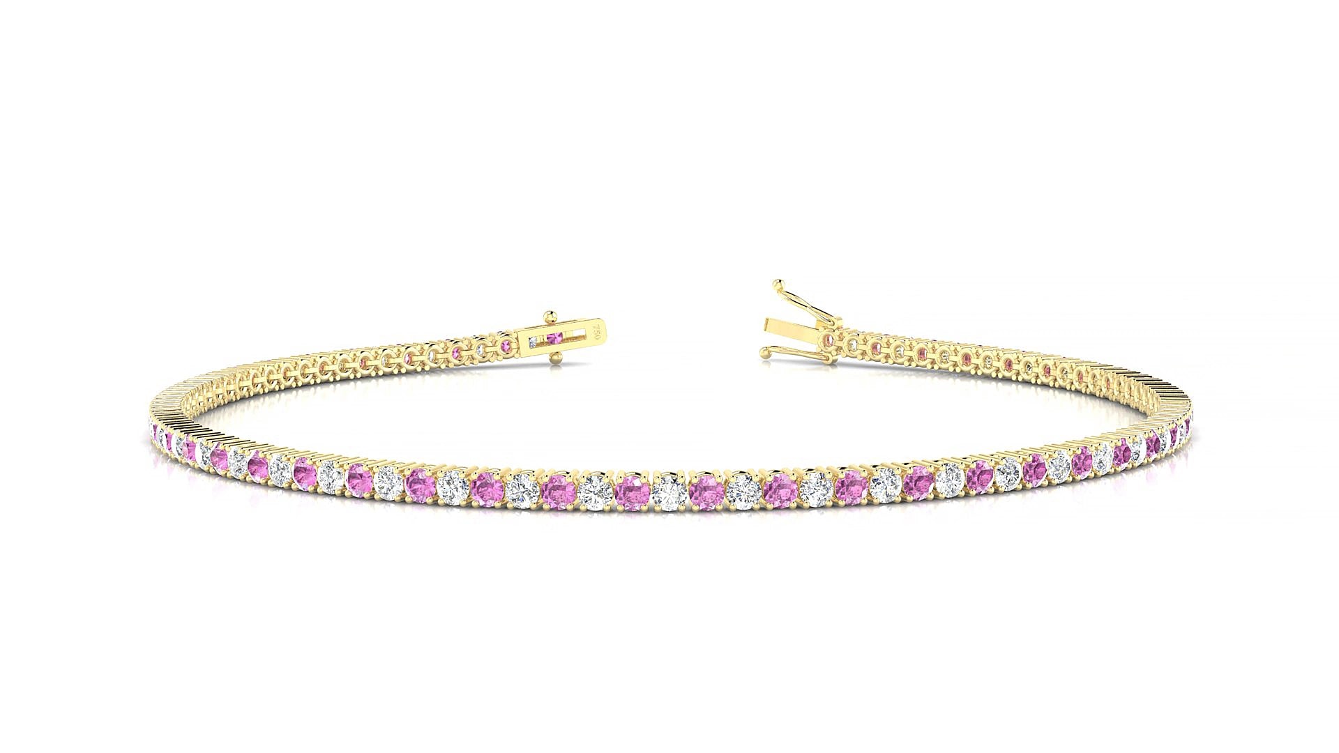 Capri 1-1 | 18k Yellow Gold 1.7 mm Round Natural Pink Sapphire & Diamond 20 cm Tennis Bracelet